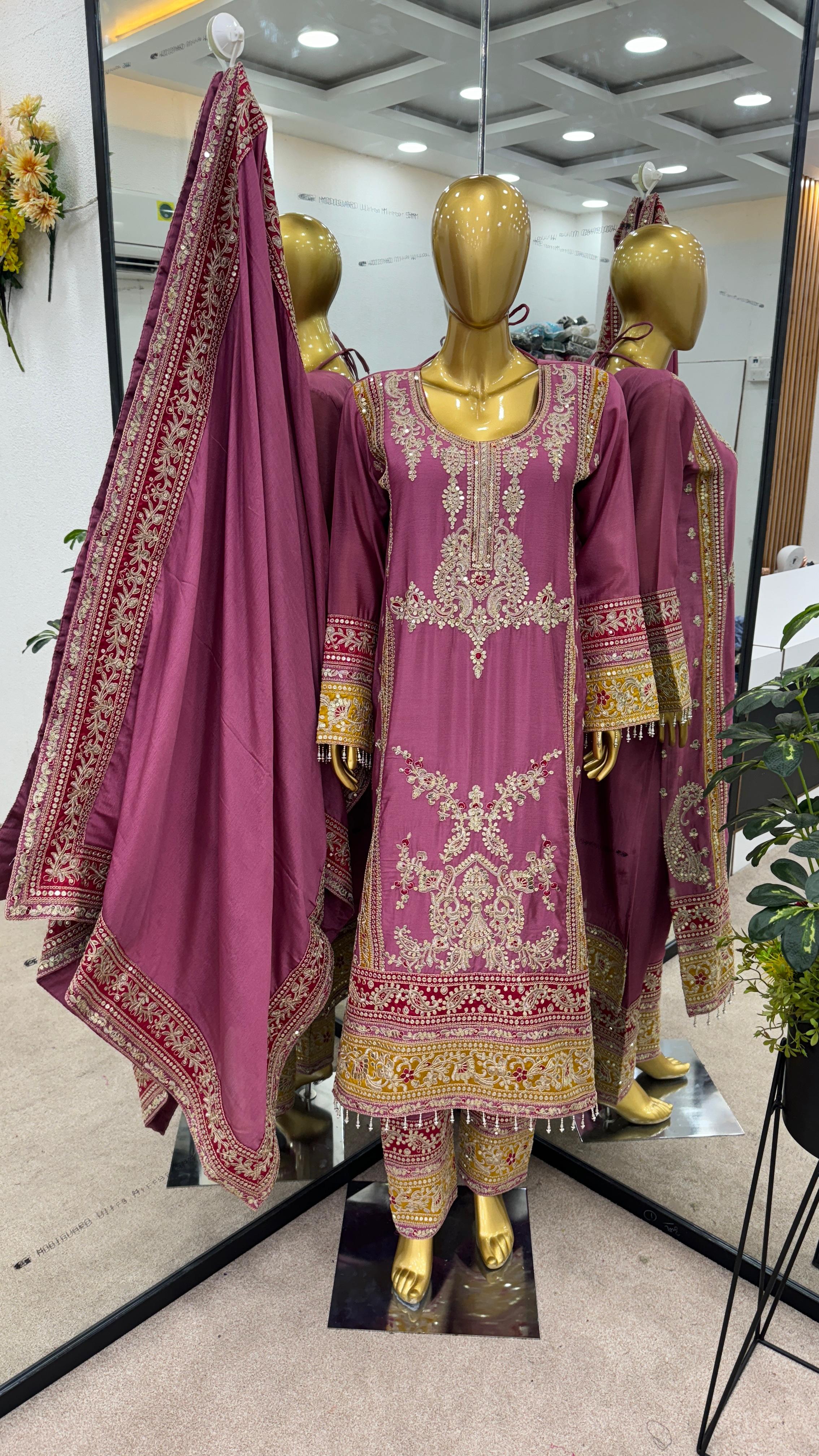 Dusty Pink Salwar Suit With Beautiful Sequence Embroidery Work