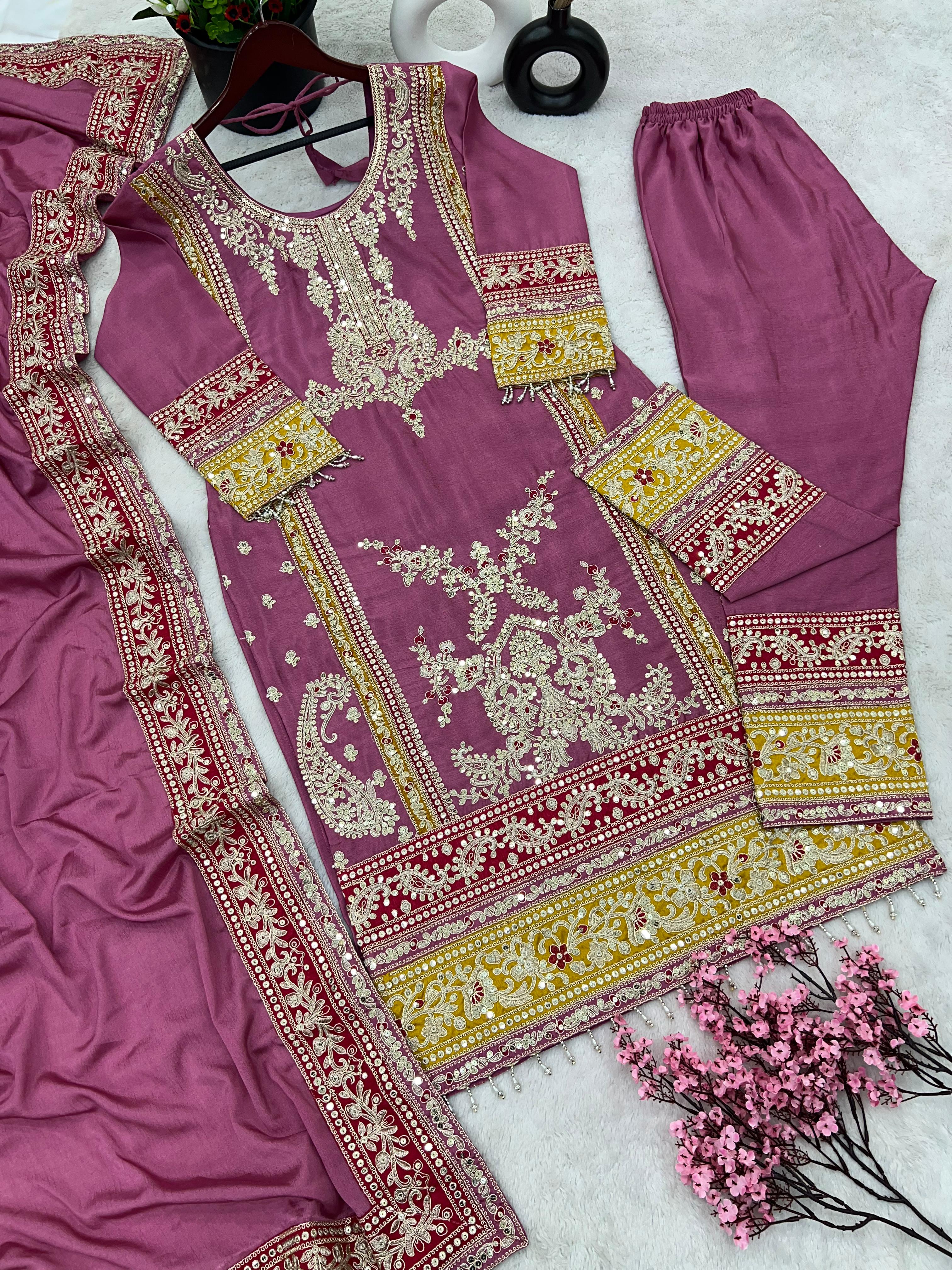 Dusty Pink Salwar Suit With Beautiful Sequence Embroidery Work