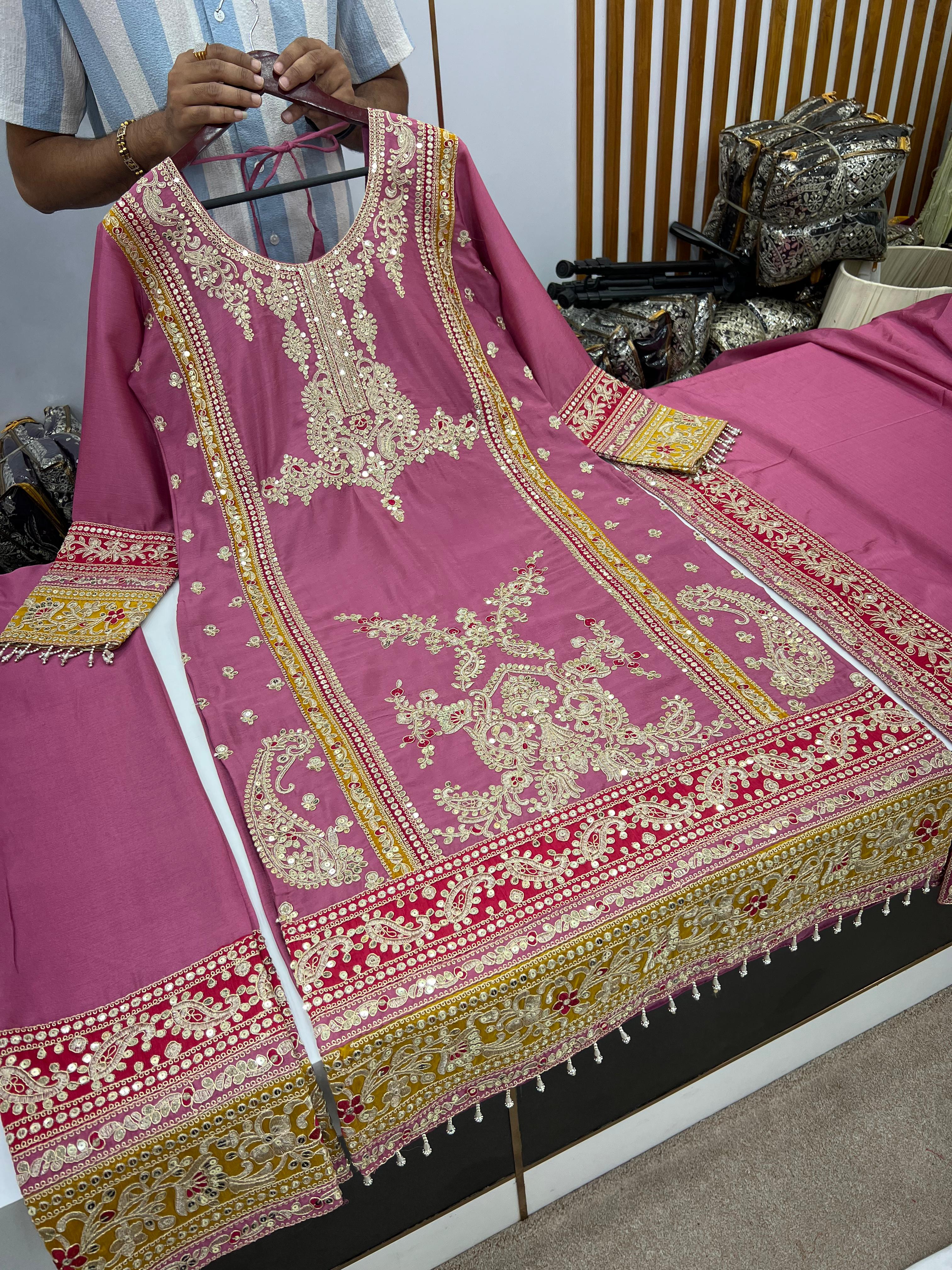 Dusty Pink Salwar Suit With Beautiful Sequence Embroidery Work