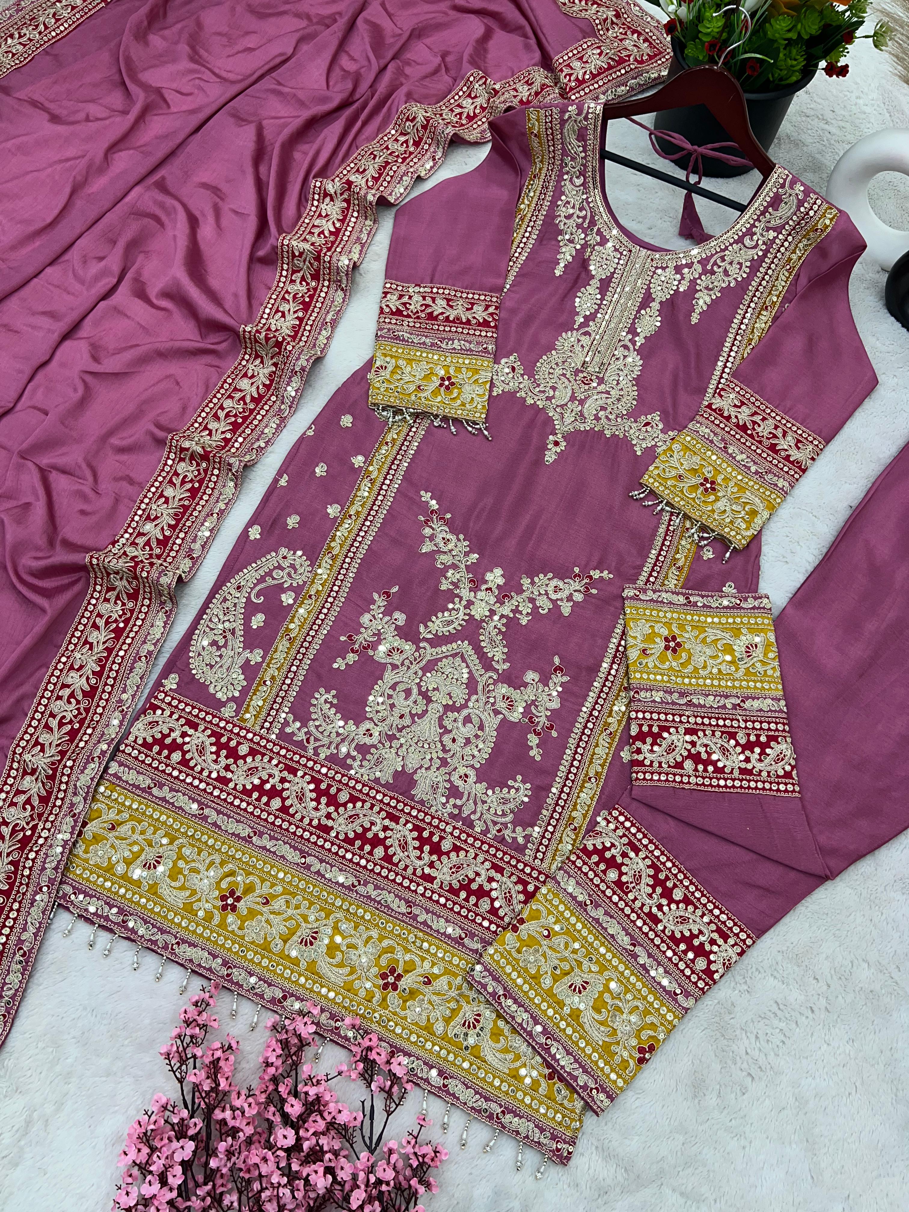 Dusty Pink Salwar Suit With Beautiful Sequence Embroidery Work