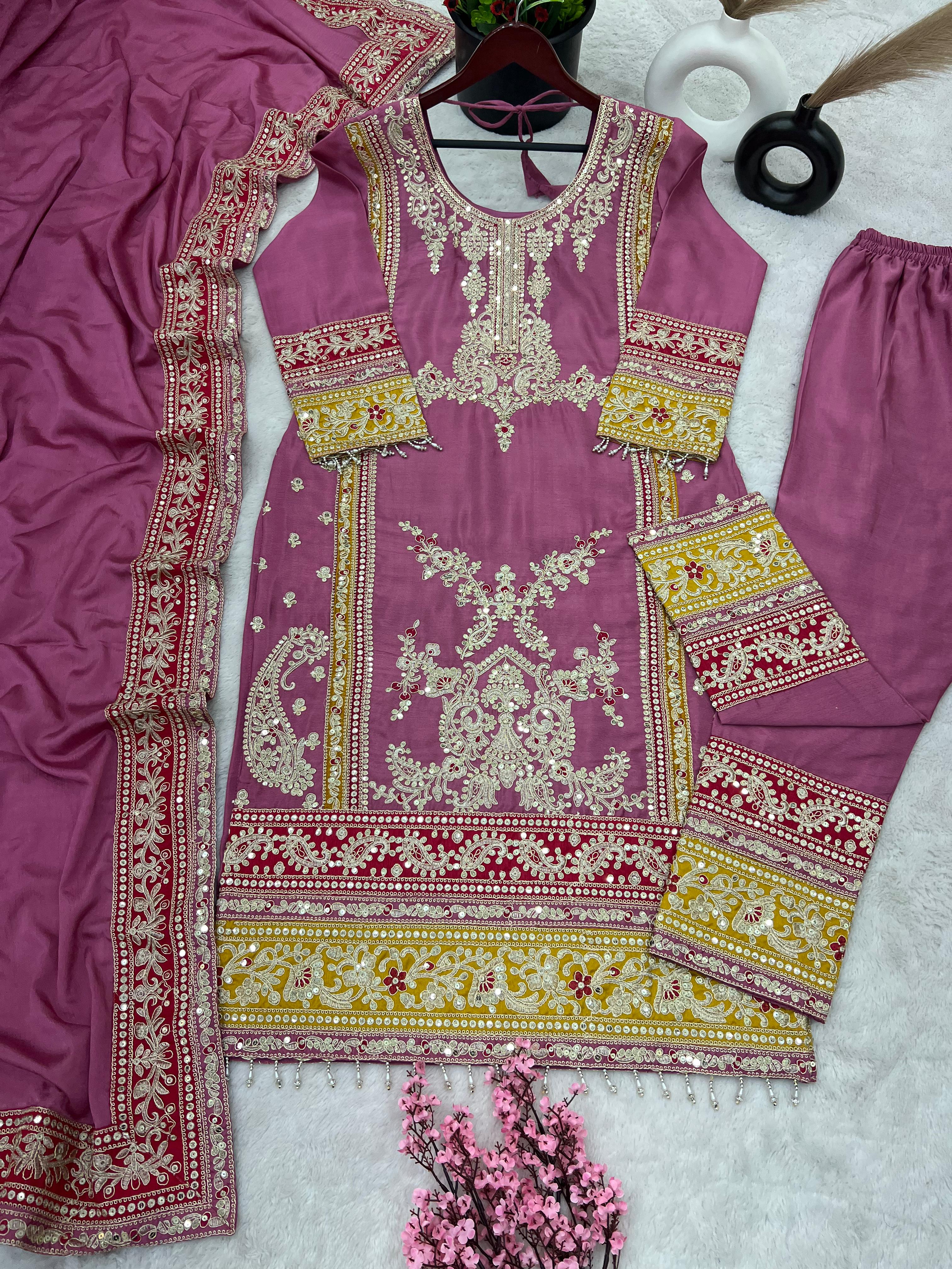 Dusty Pink Salwar Suit With Beautiful Sequence Embroidery Work