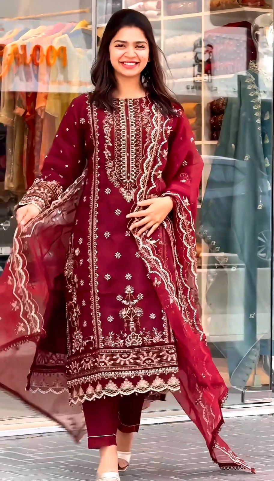 Eyes Catching Organza Red Color Salwar Suit