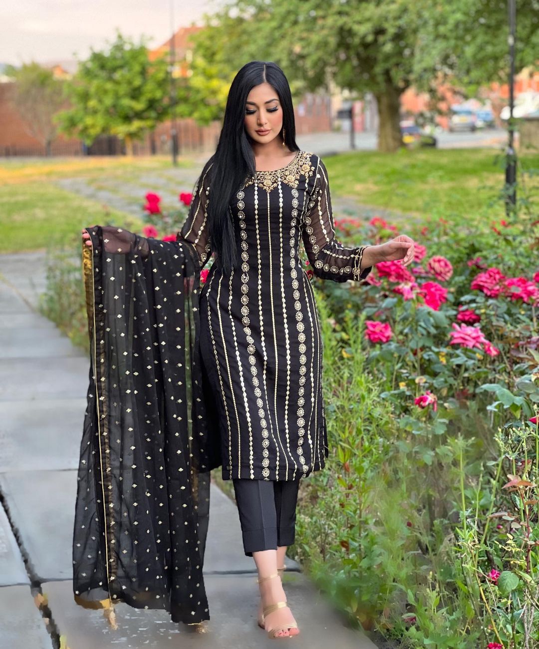 Outstanding Embroidery Work Black Color Salwar Suit