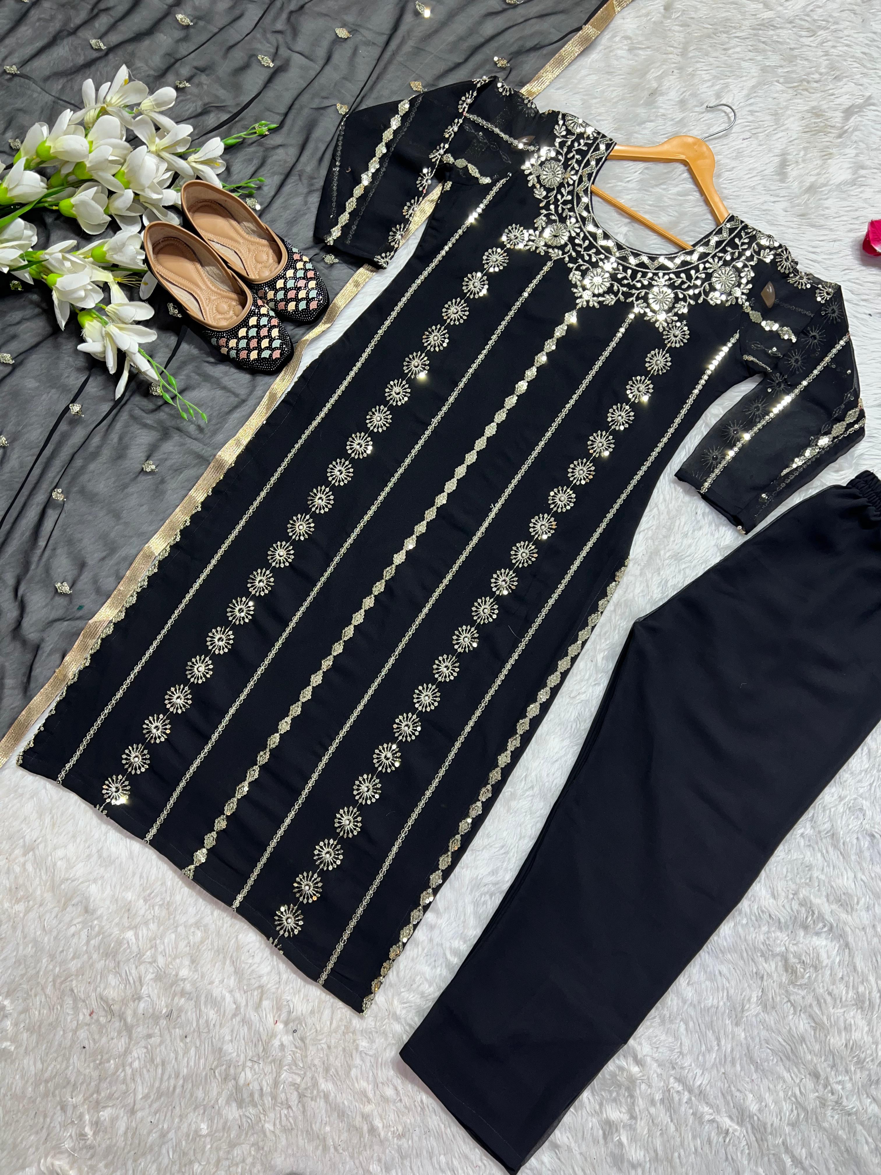 Outstanding Embroidery Work Black Color Salwar Suit