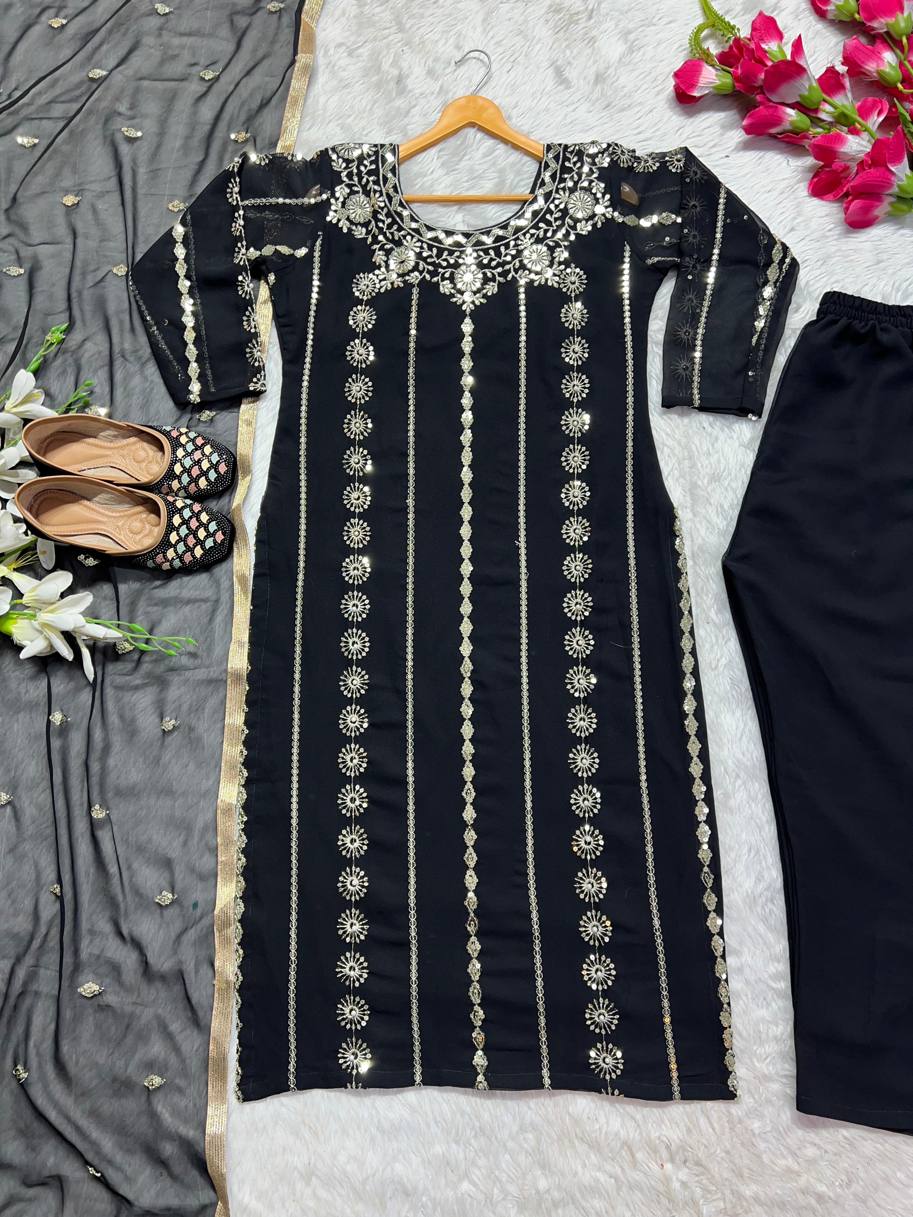 Outstanding Embroidery Work Black Color Salwar Suit