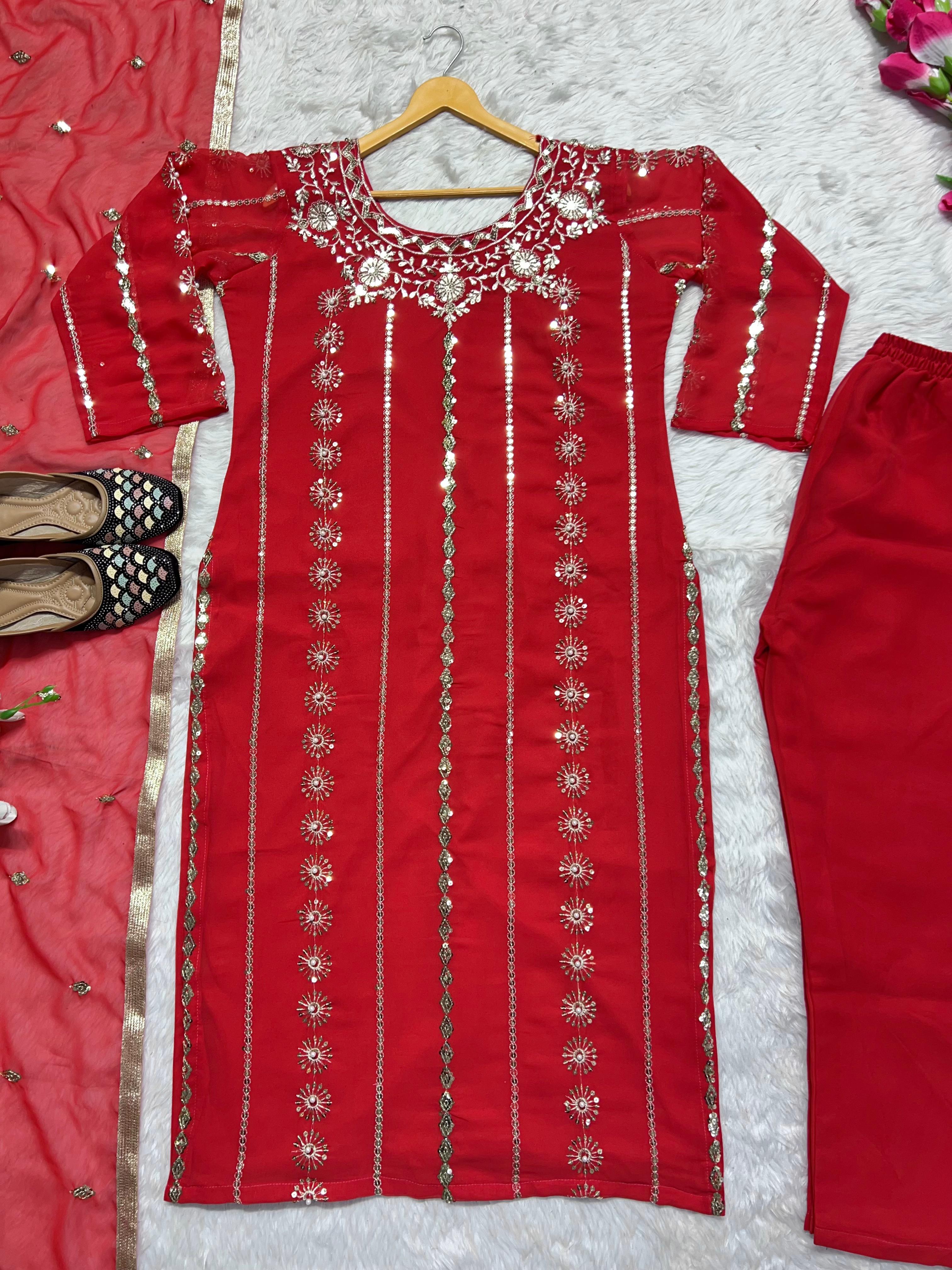 Outstanding Embroidery Work Red Color Salwar Suit