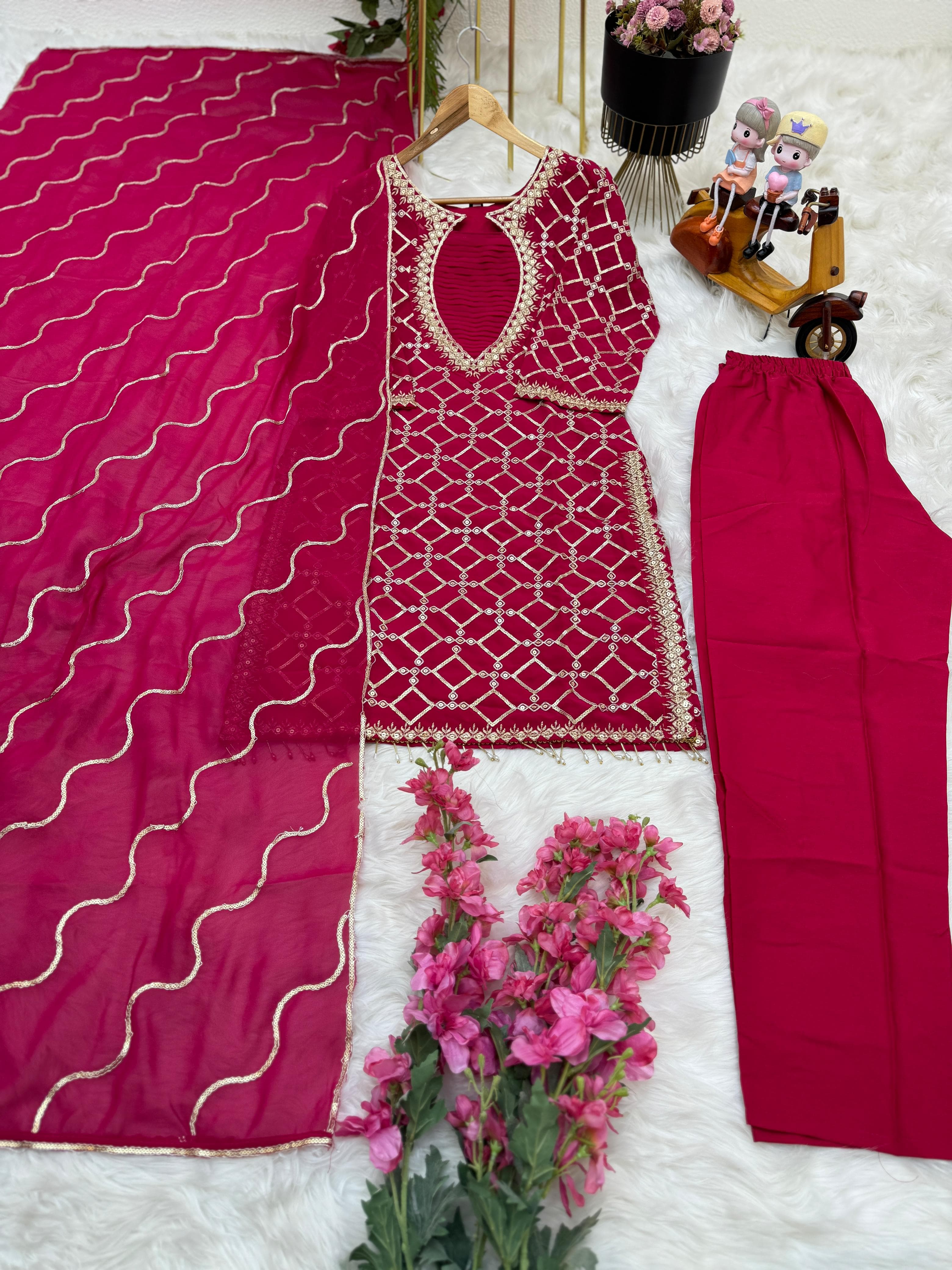 Lovely Full Work Dark Pink Color Salwar Suit