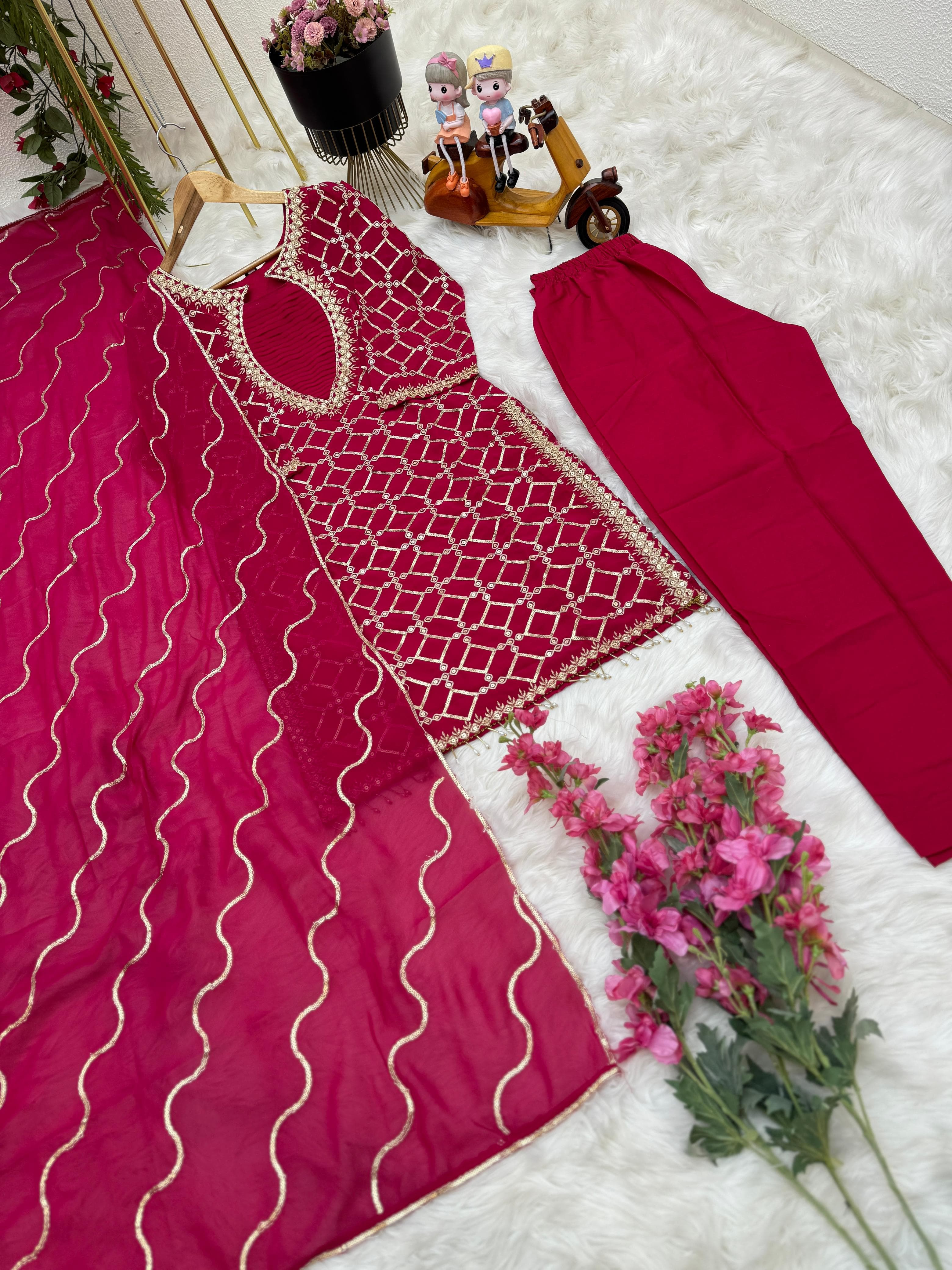 Lovely Full Work Dark Pink Color Salwar Suit