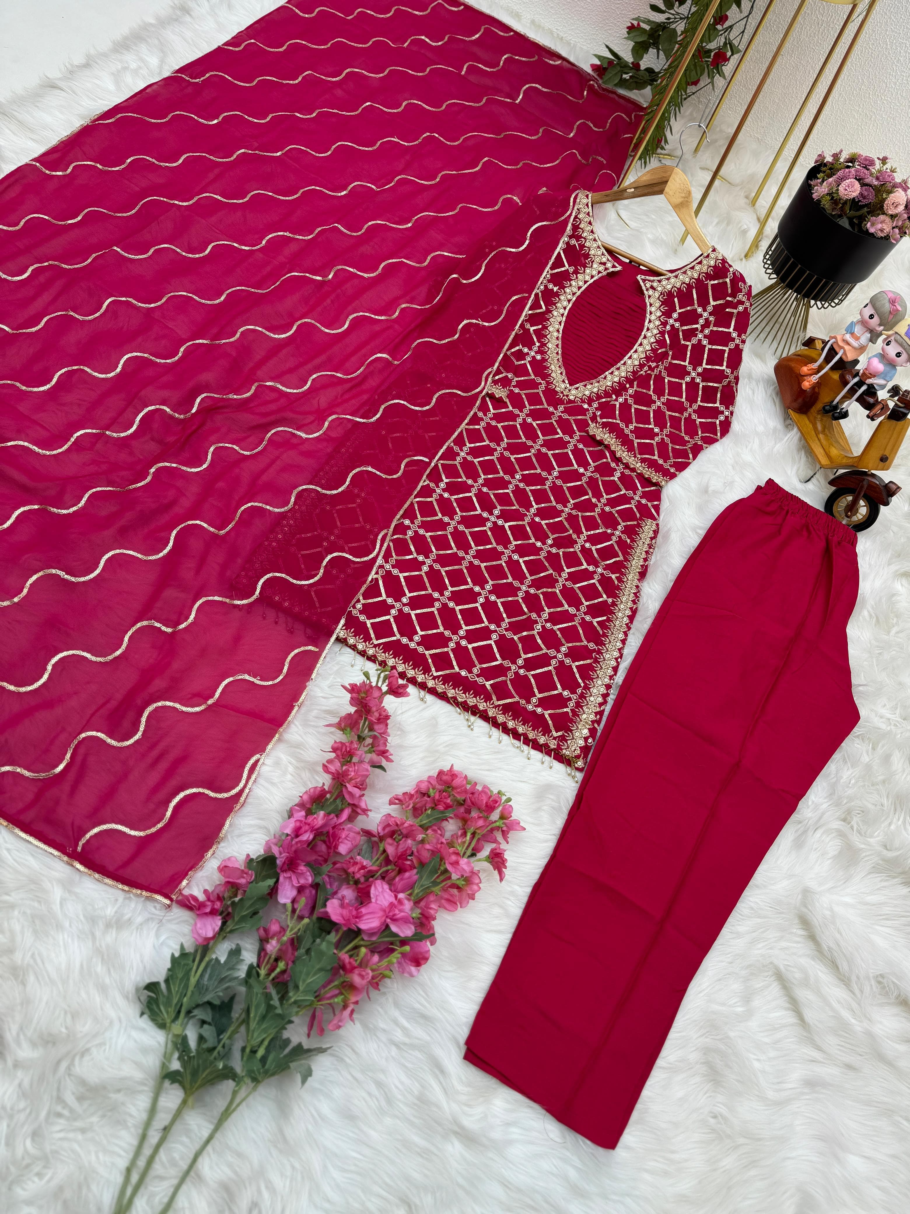 Lovely Full Work Dark Pink Color Salwar Suit