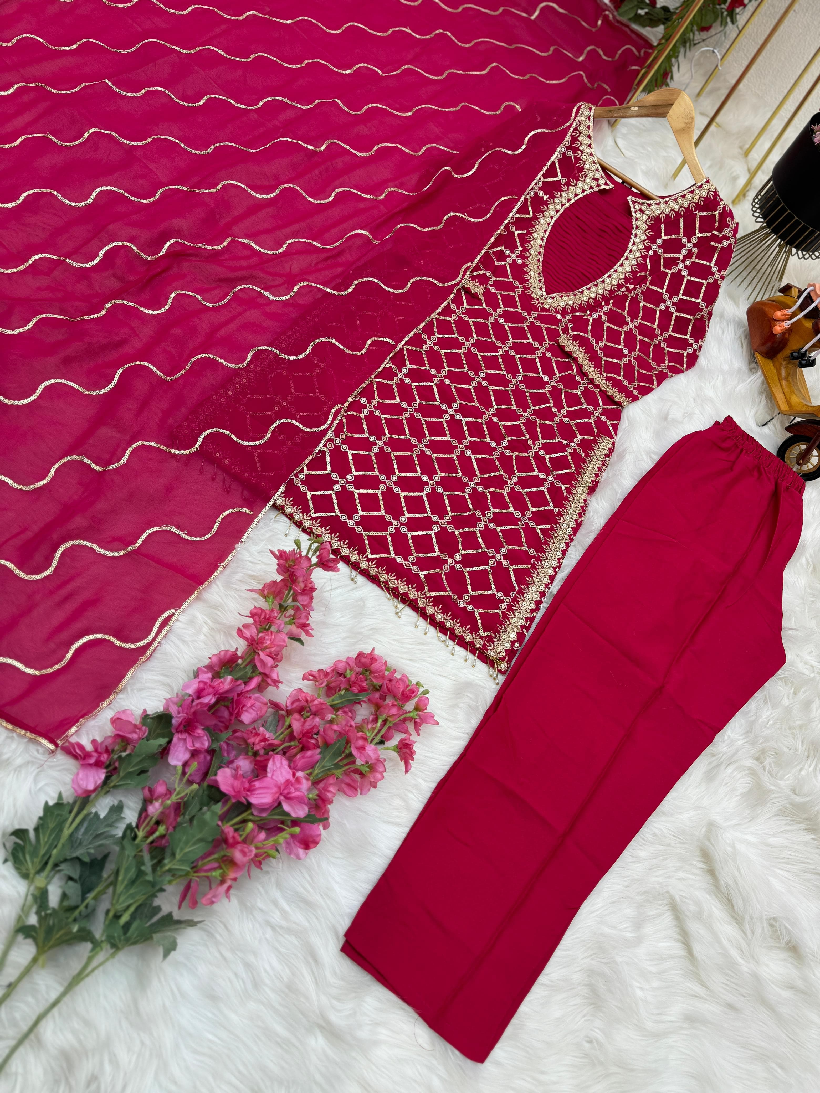 Lovely Full Work Dark Pink Color Salwar Suit