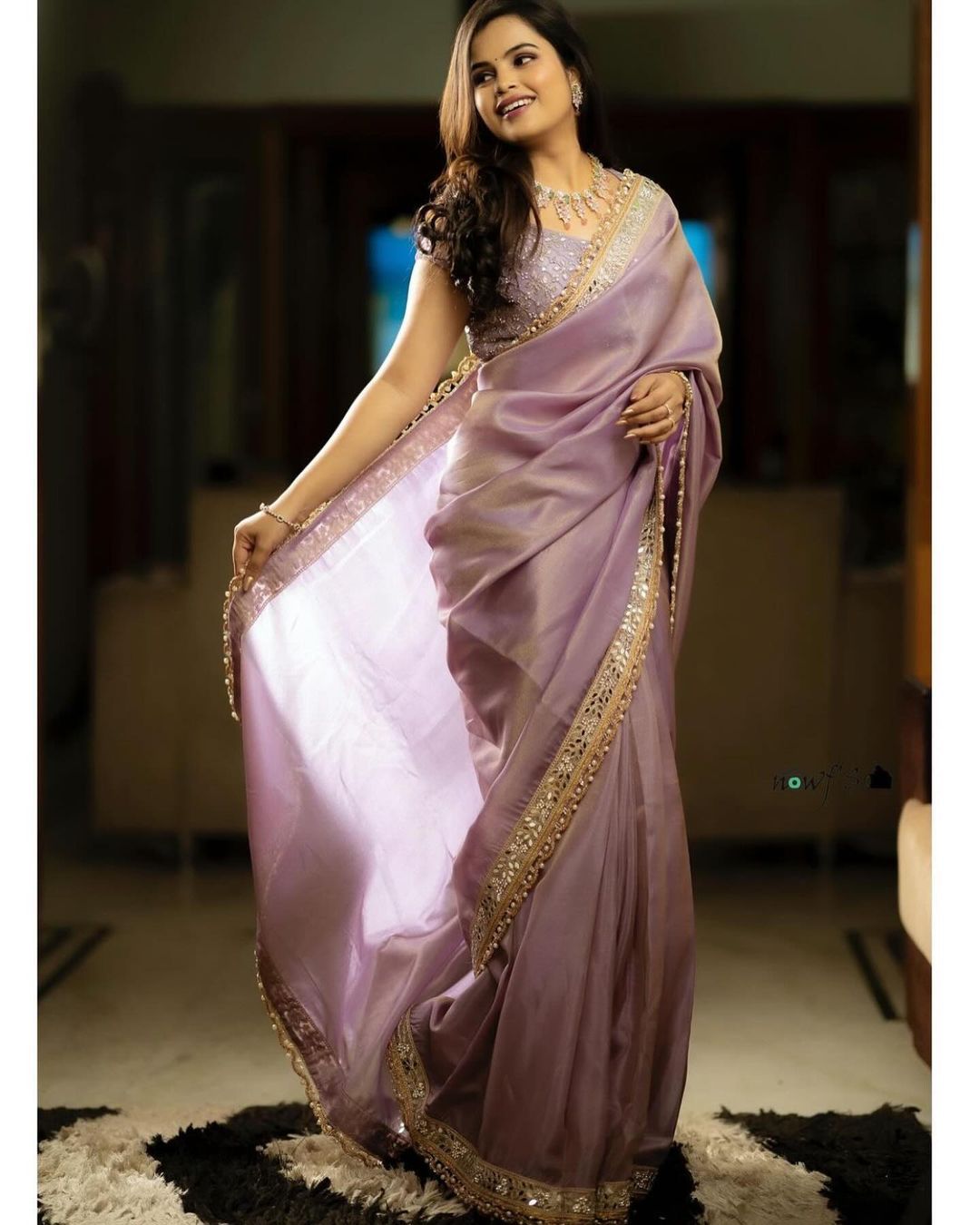 Pretty Dusty Pink Embroidery Work Lace Border Saree