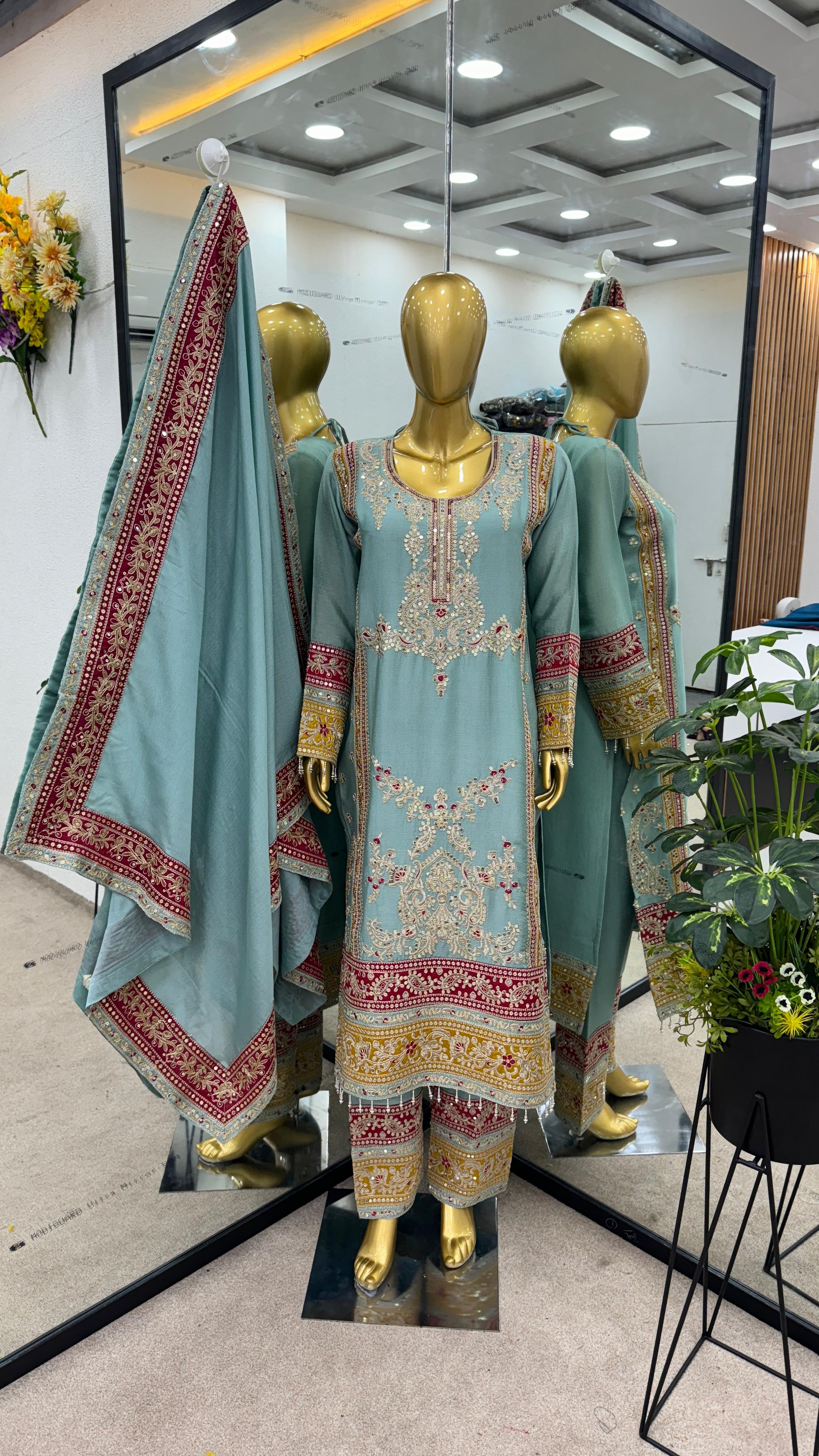 Sky Blue Salwar Suit With Beautiful Sequence Embroidery Work