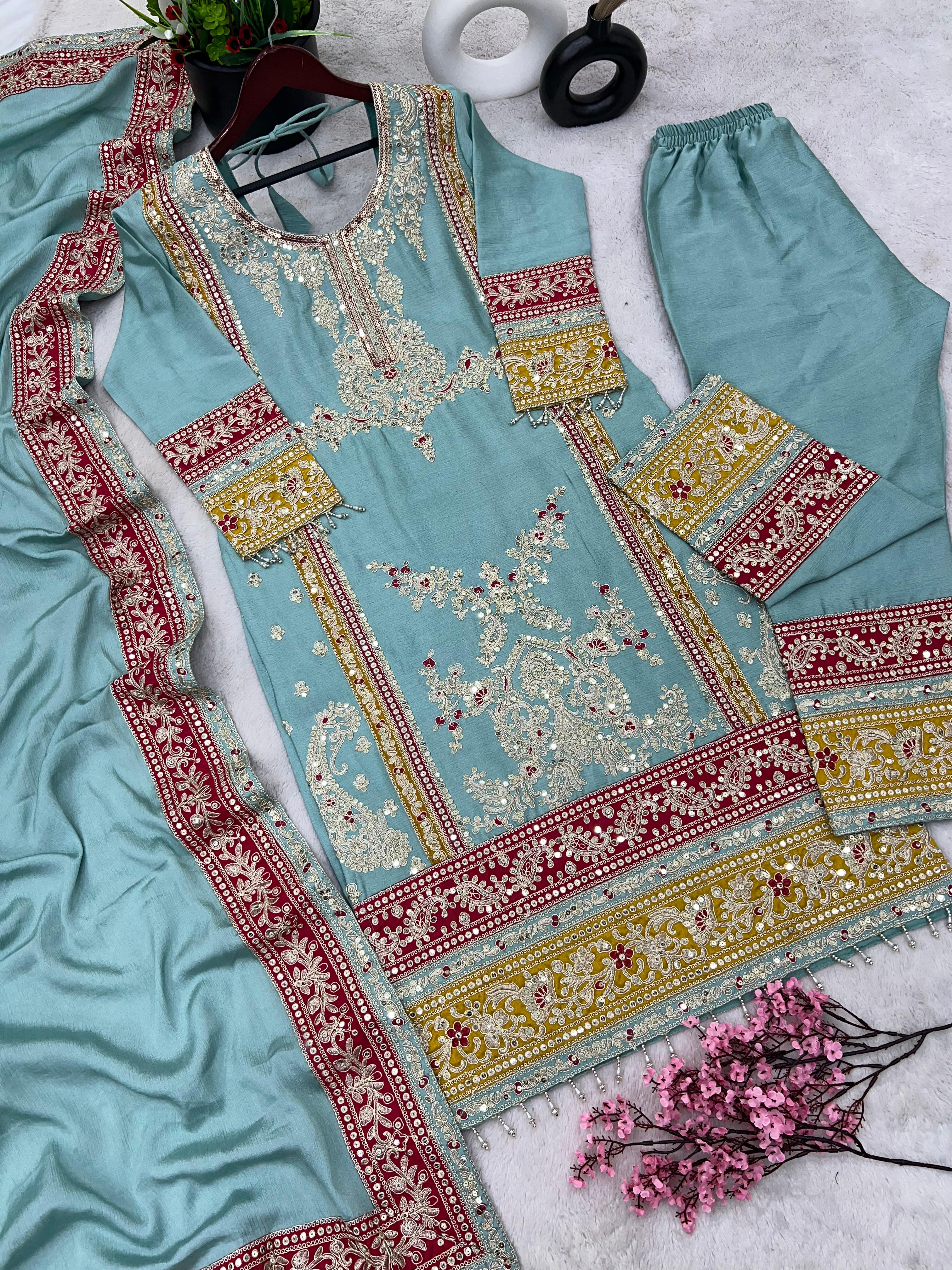 Sky Blue Salwar Suit With Beautiful Sequence Embroidery Work