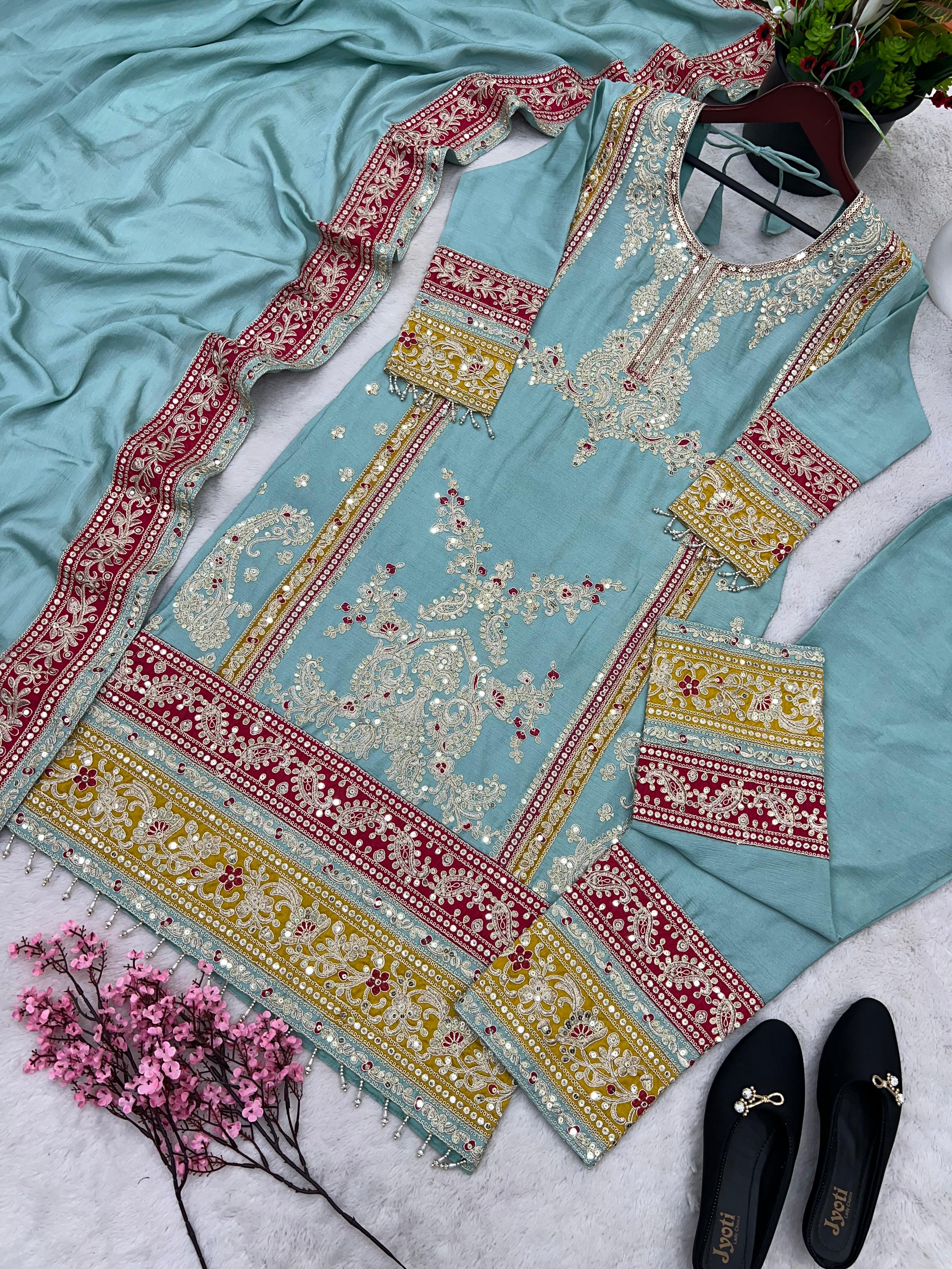 Sky Blue Salwar Suit With Beautiful Sequence Embroidery Work