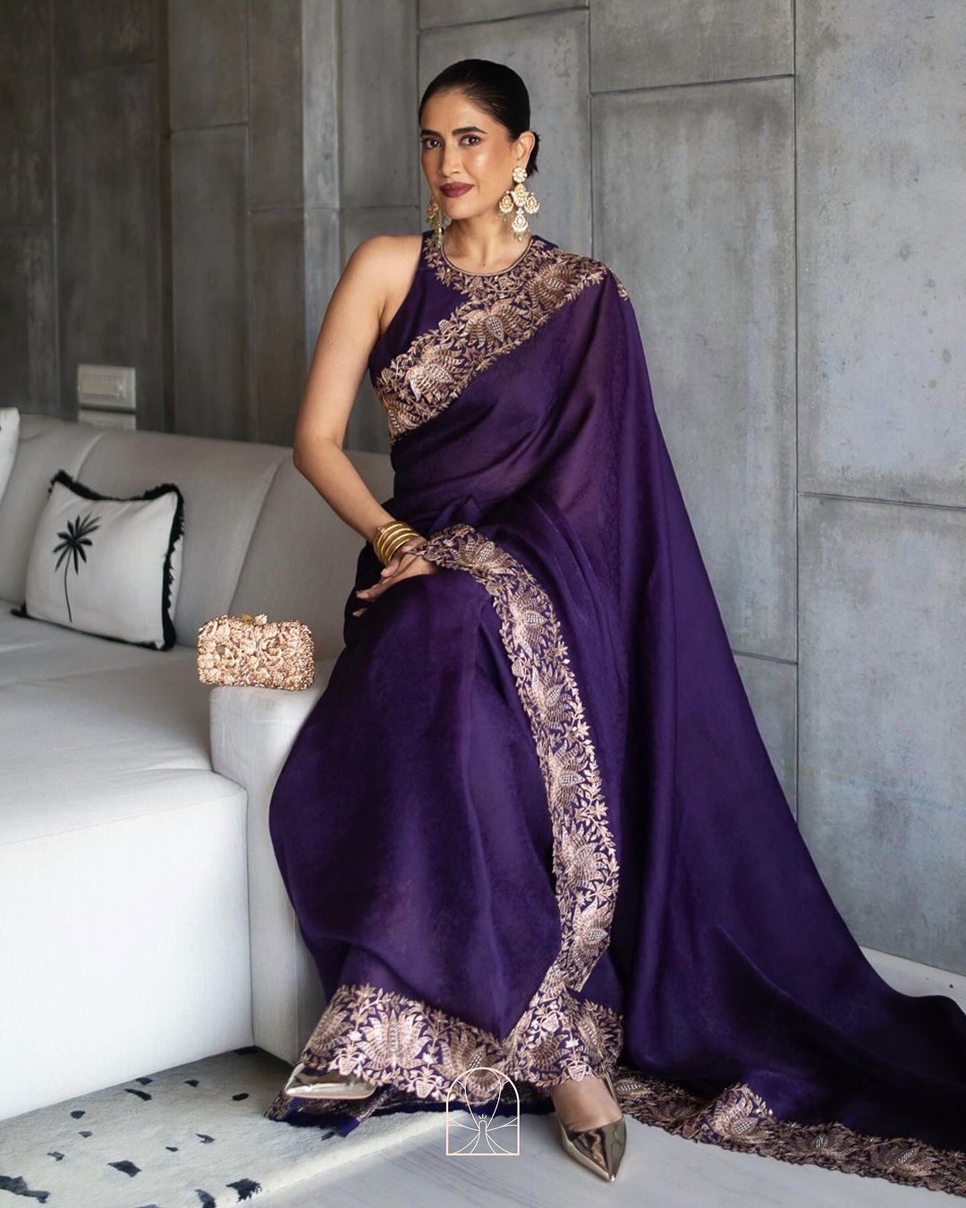 Stunning Embroidery Lace Border Work Purple Saree