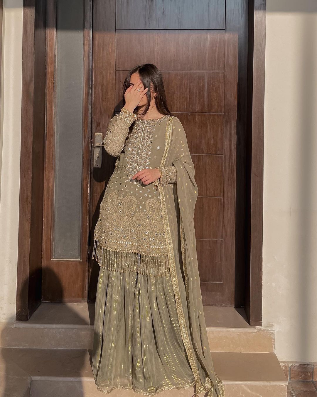 Party Wear Grey Color Sequence Work Sharara Suit