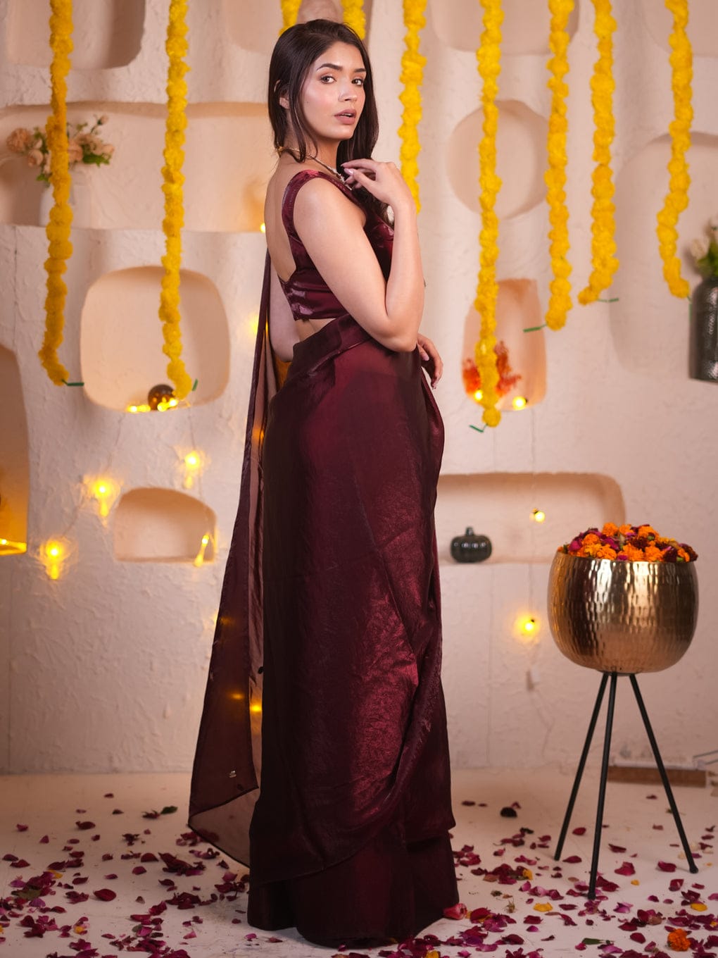 Maroon Color With Golden Shade Saree