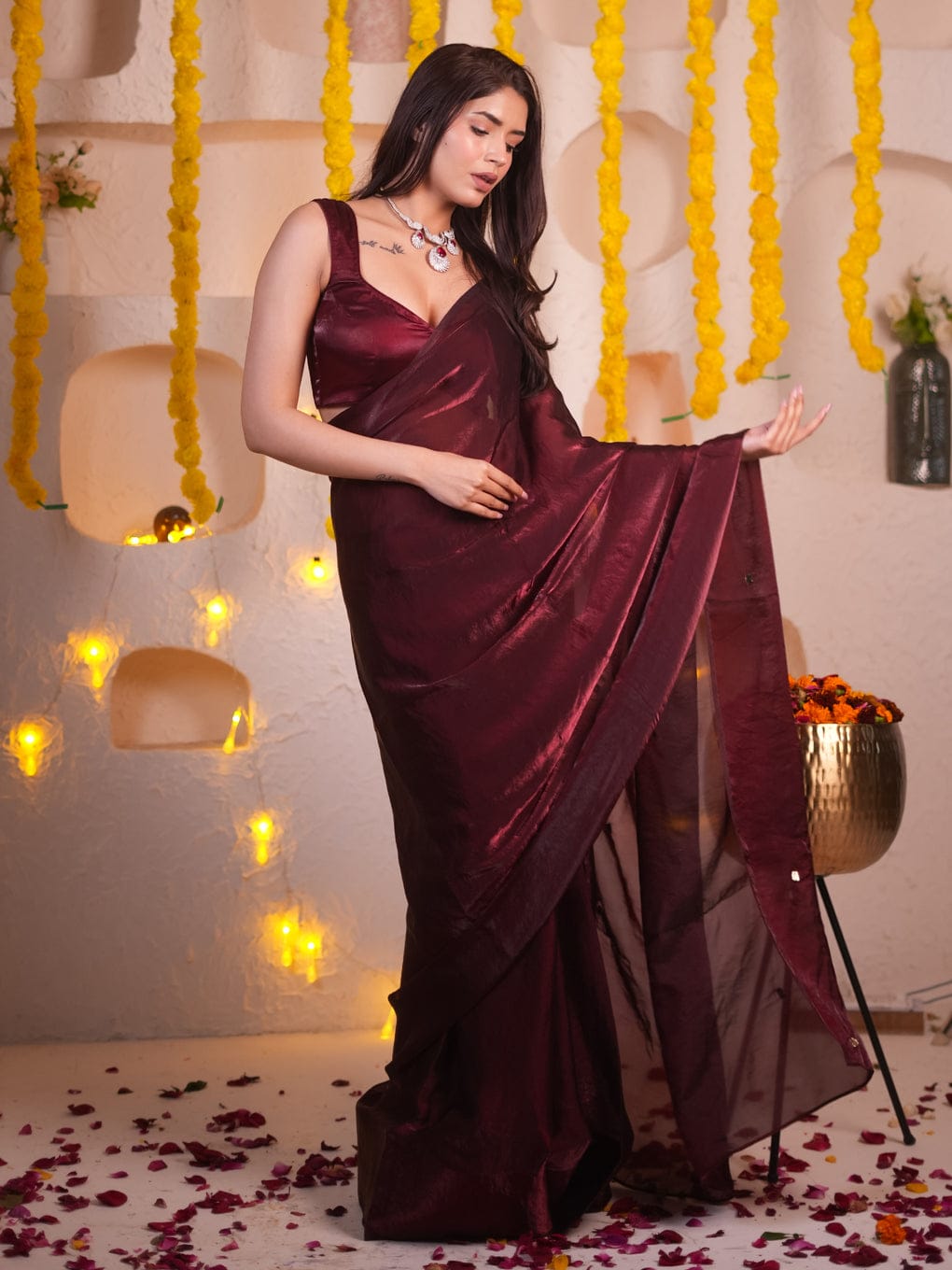 Maroon Color With Golden Shade Saree