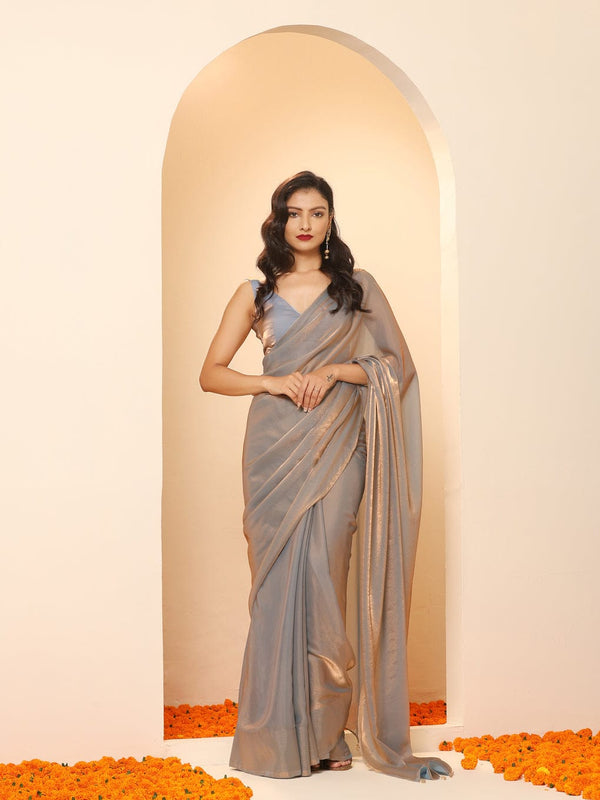 Grey Color With Golden Shade Saree