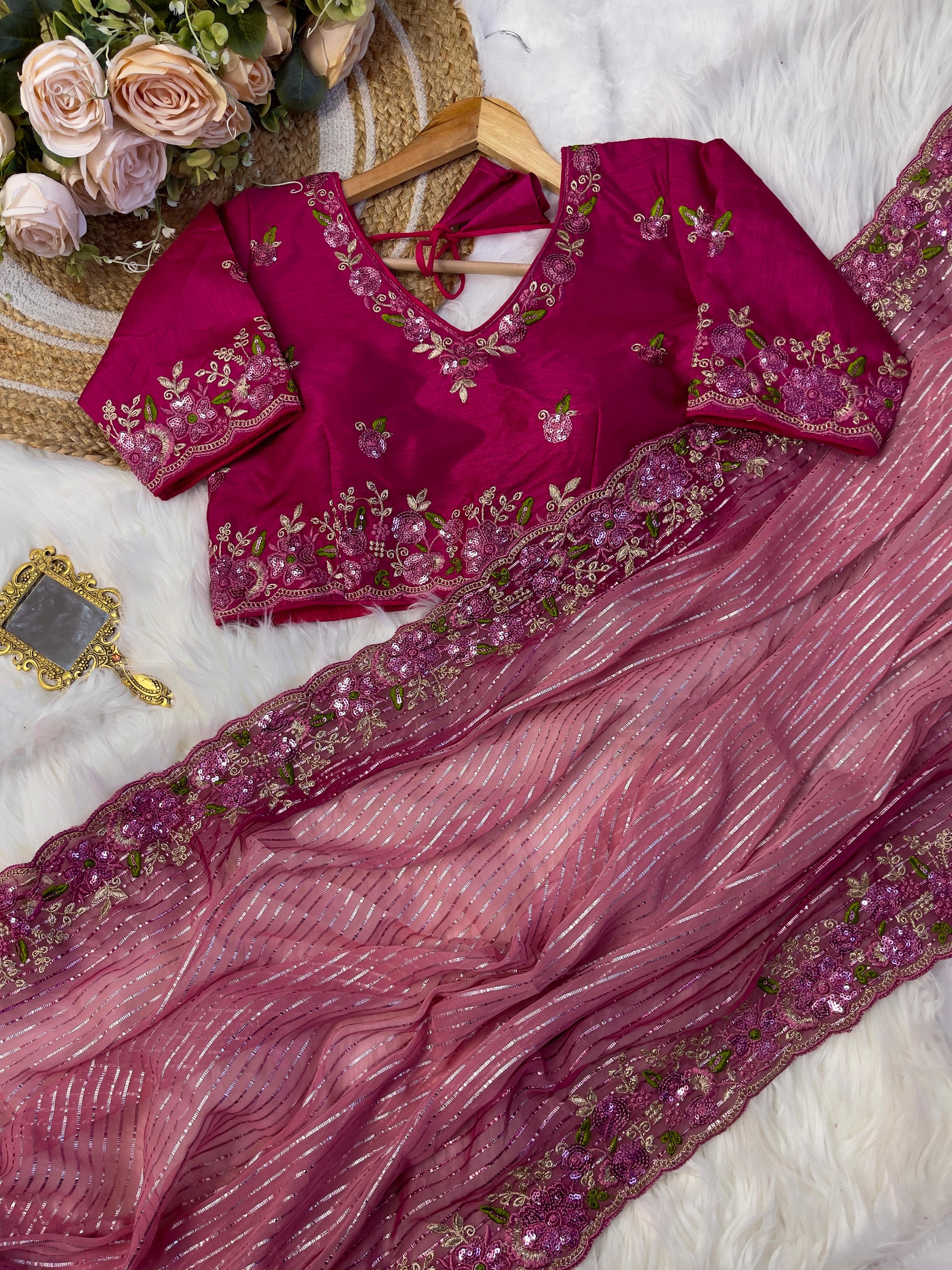 Silver Weaving Work Pink Color Saree With Heavy Blouse