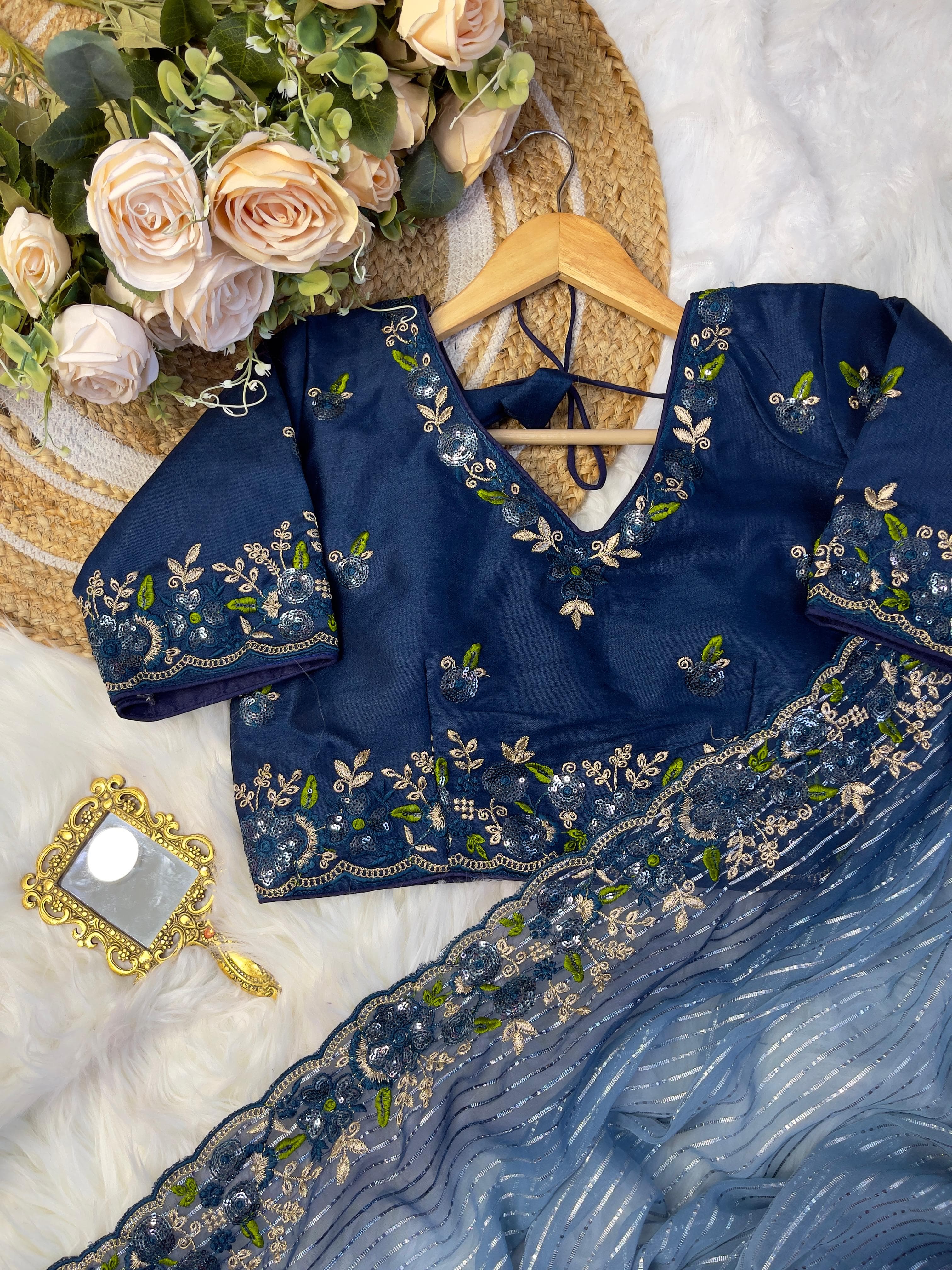 Silver Weaving Work Blue Color Saree With Heavy Blouse