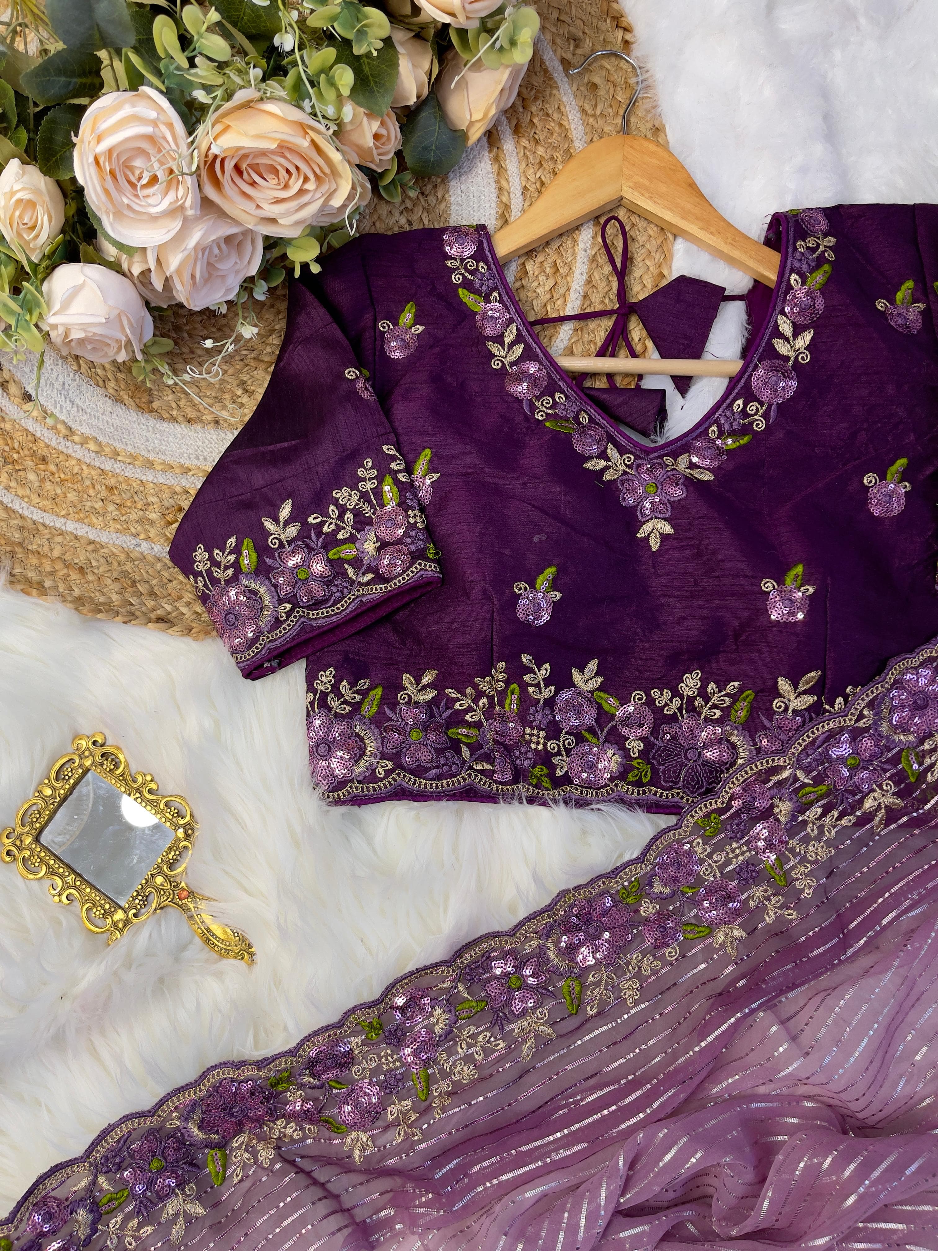 Silver Weaving Work Purple Color Saree With Heavy Blouse
