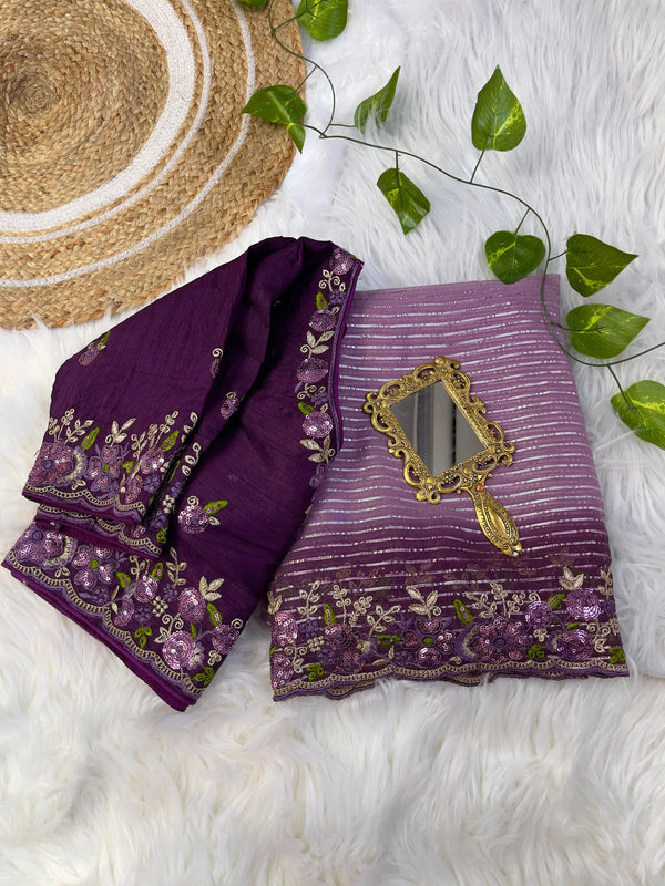 Silver Weaving Work Purple Color Saree With Heavy Blouse