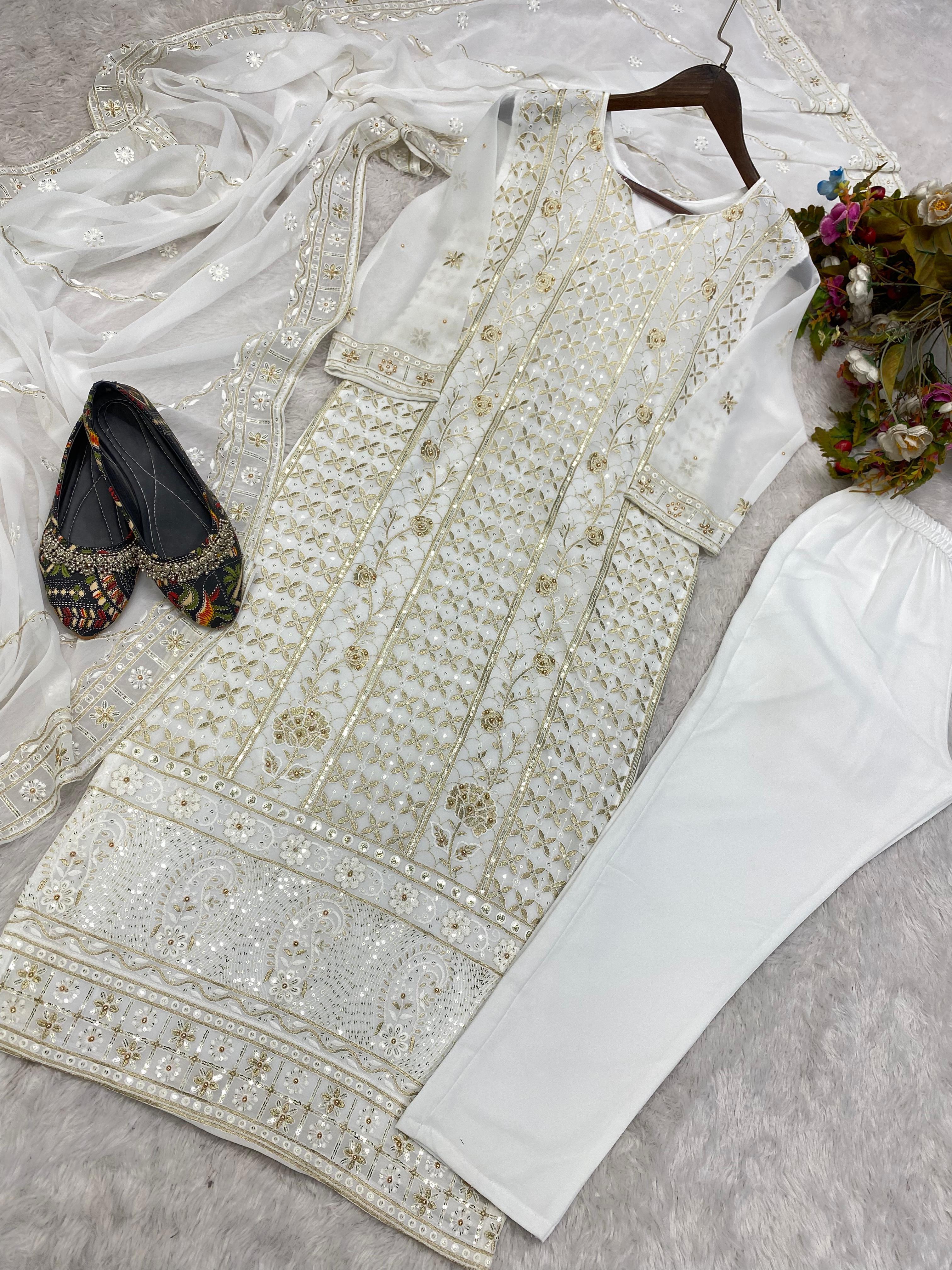 Superhit  Sequence Work White Color Kurti Set