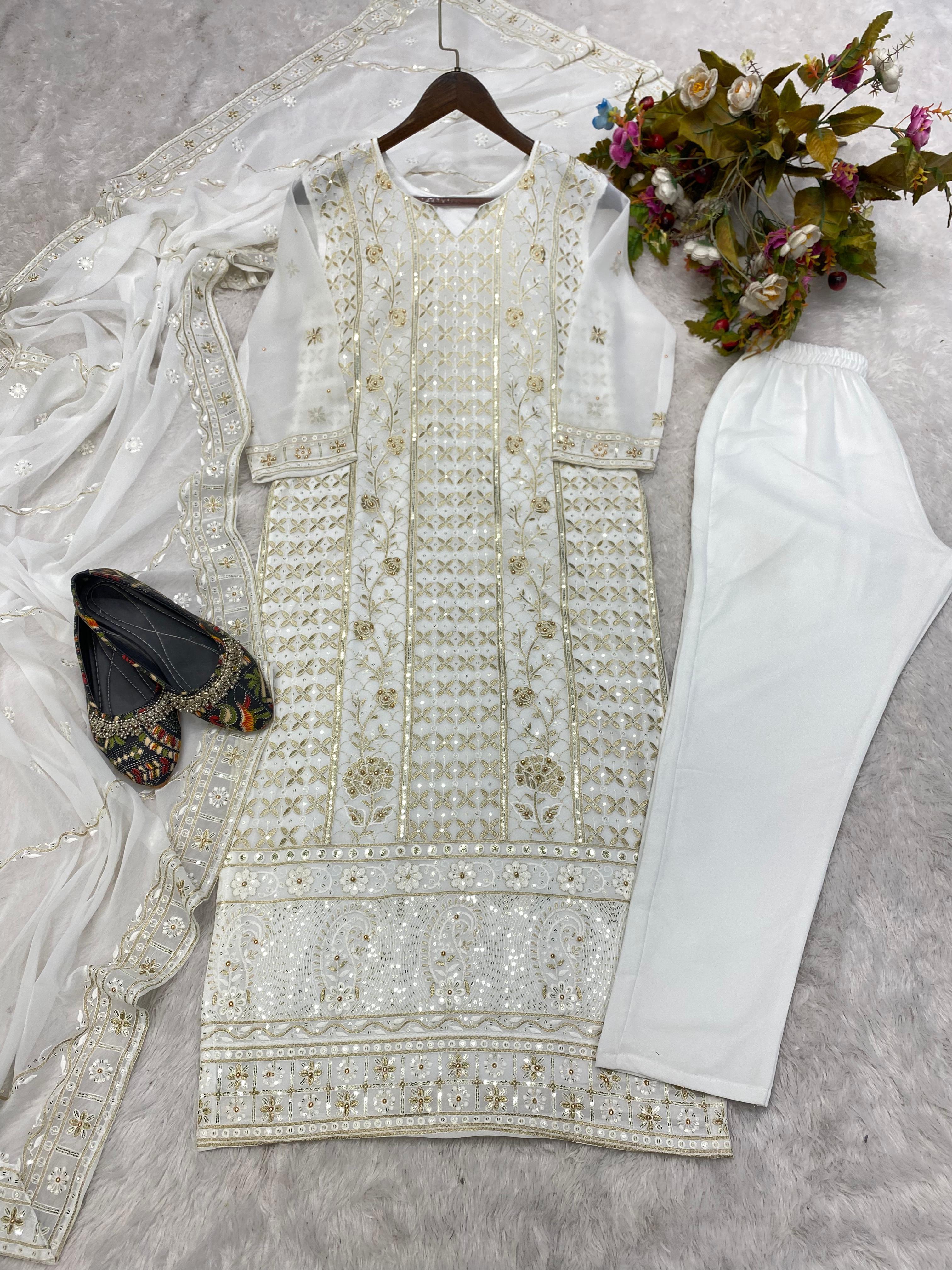 Superhit  Sequence Work White Color Kurti Set