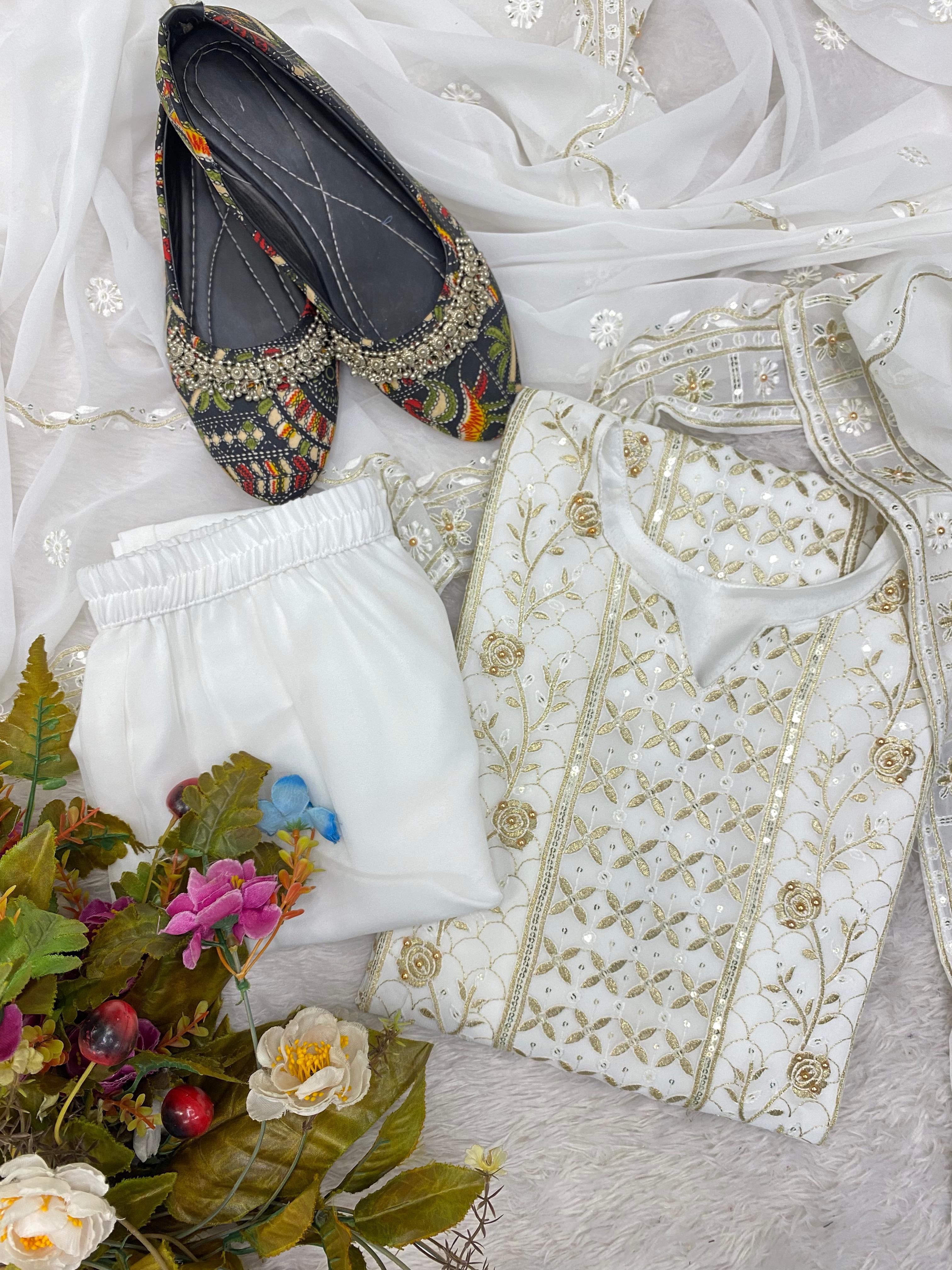 Superhit  Sequence Work White Color Kurti Set