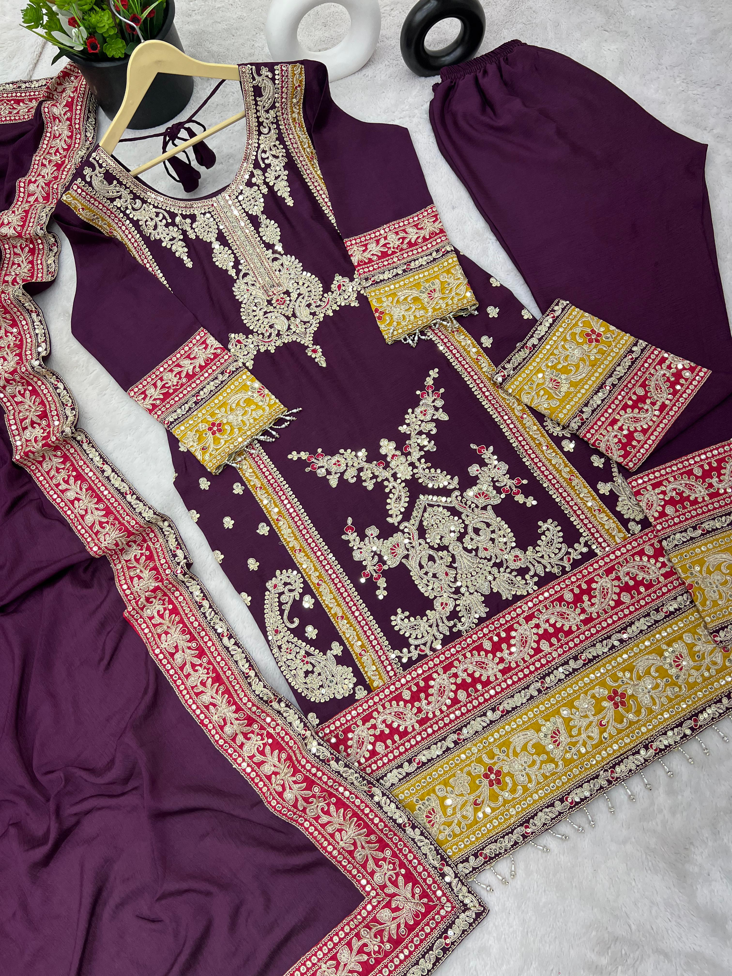 Wine Salwar Suit With Beautiful Sequence Embroidery Work