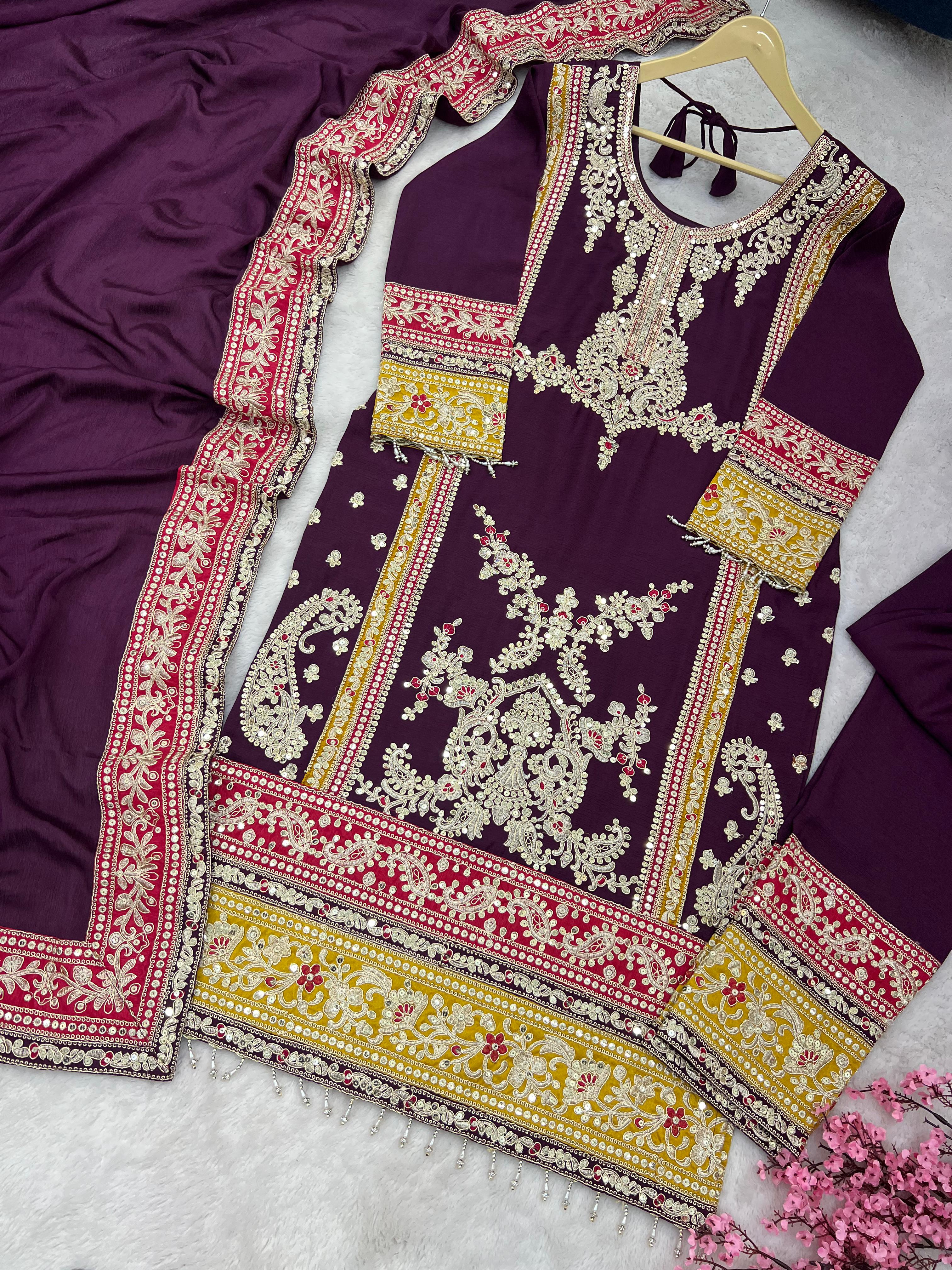 Wine Salwar Suit With Beautiful Sequence Embroidery Work