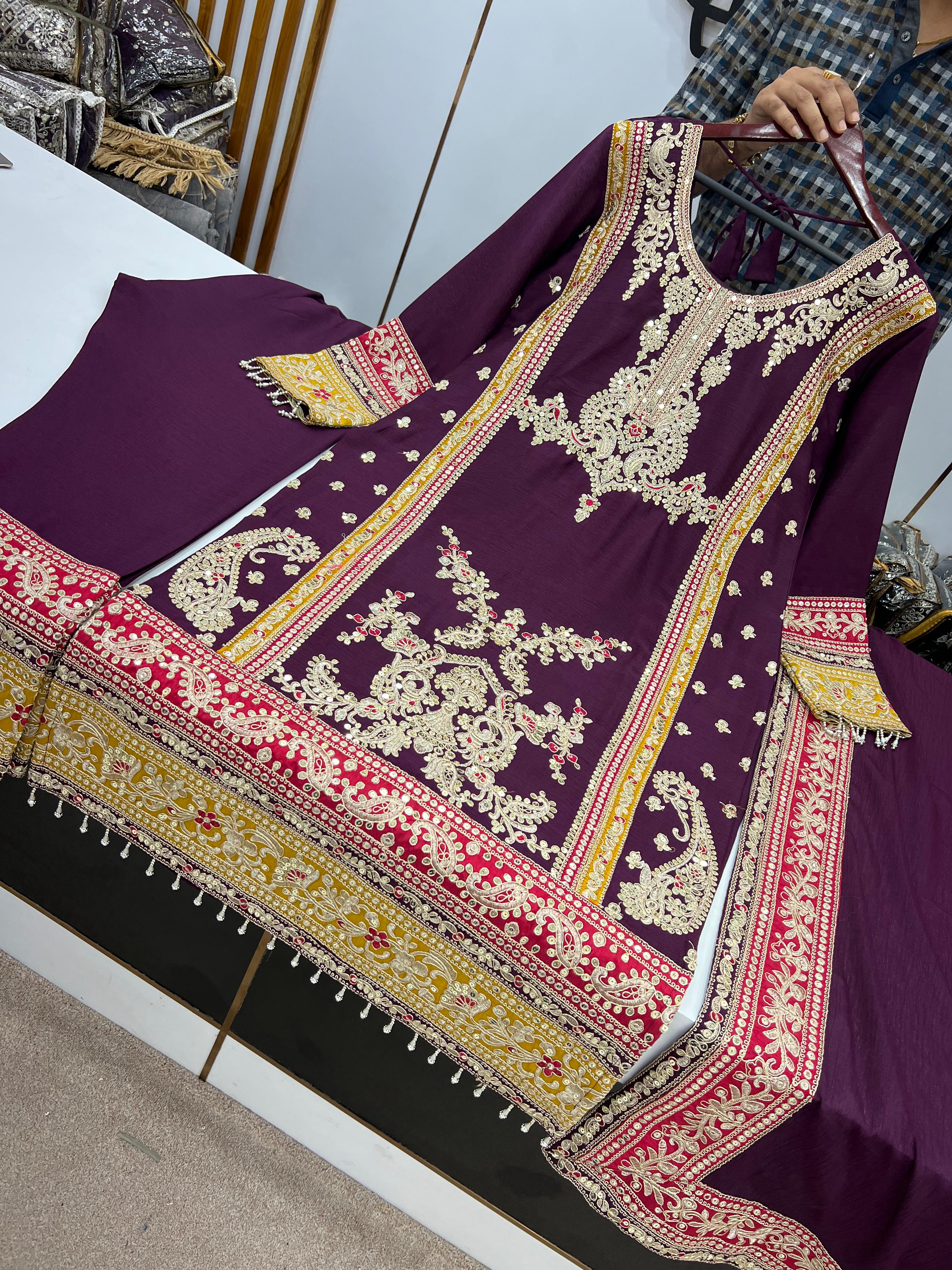 Wine Salwar Suit With Beautiful Sequence Embroidery Work