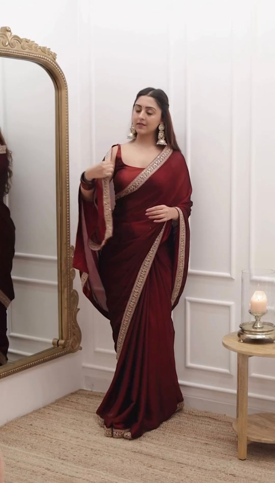 Party Wear Heavy Lace Border Maroon Saree