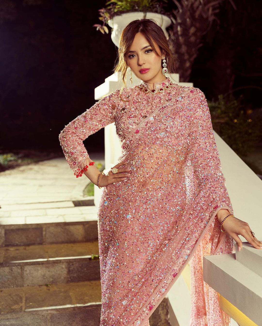 Perfect Peach Color Heavy Sequins Embroidery Saree