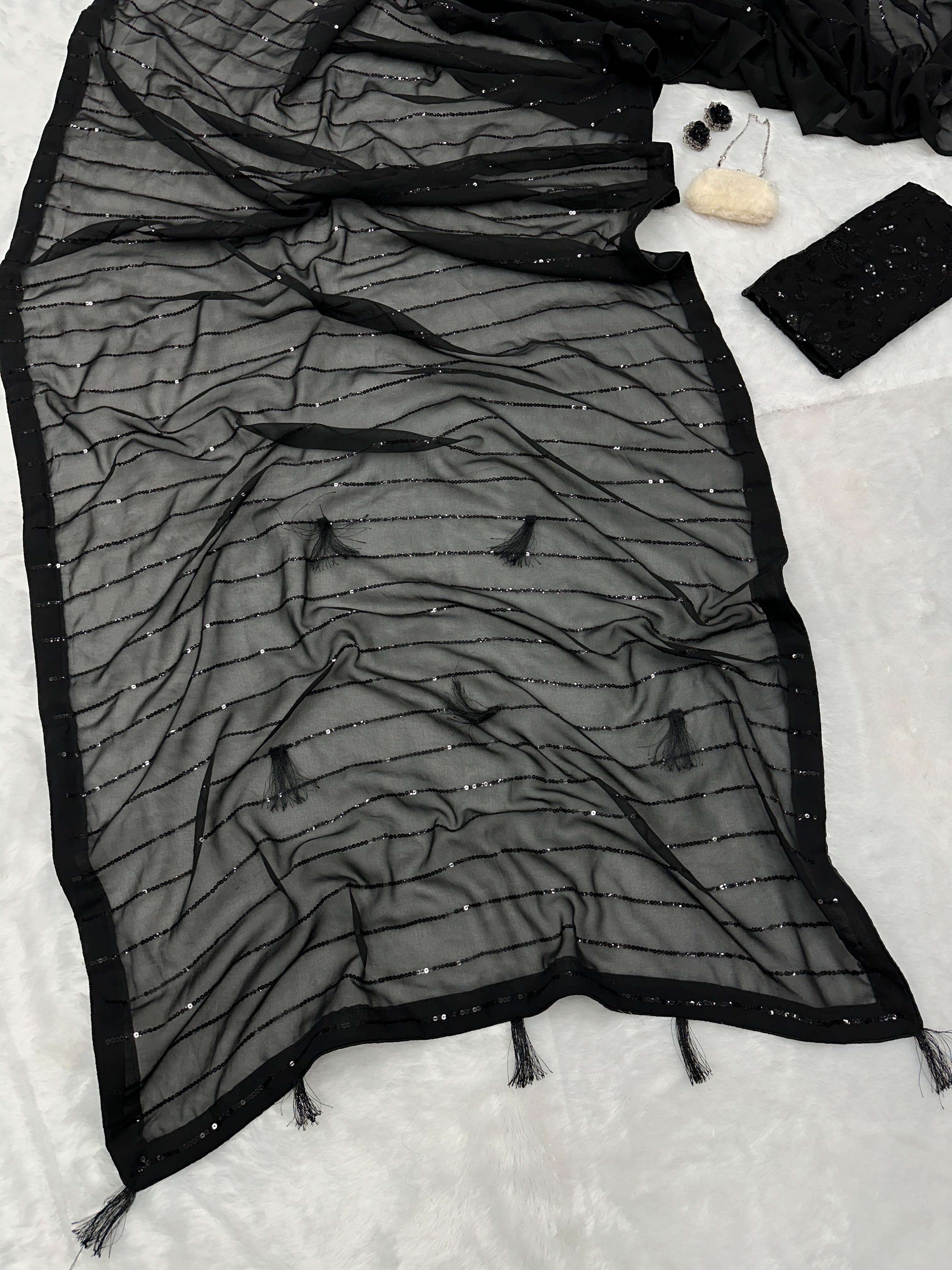 Black Color Beautiful Designer Sequence Saree