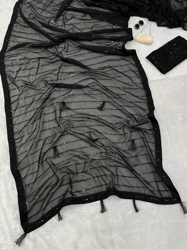 Black Color Beautiful Designer Sequence Saree