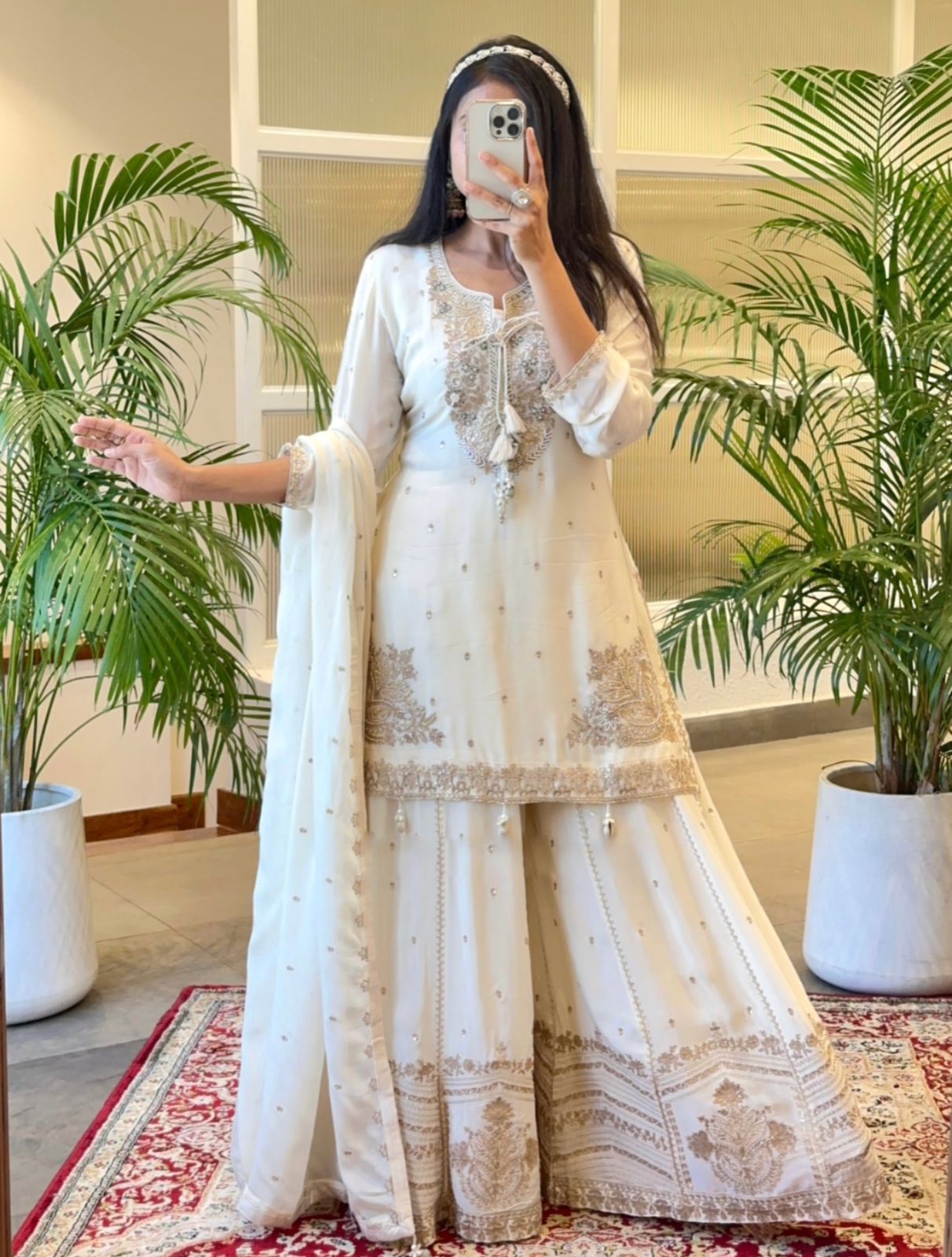 Function Wear White Color Sharara Suit