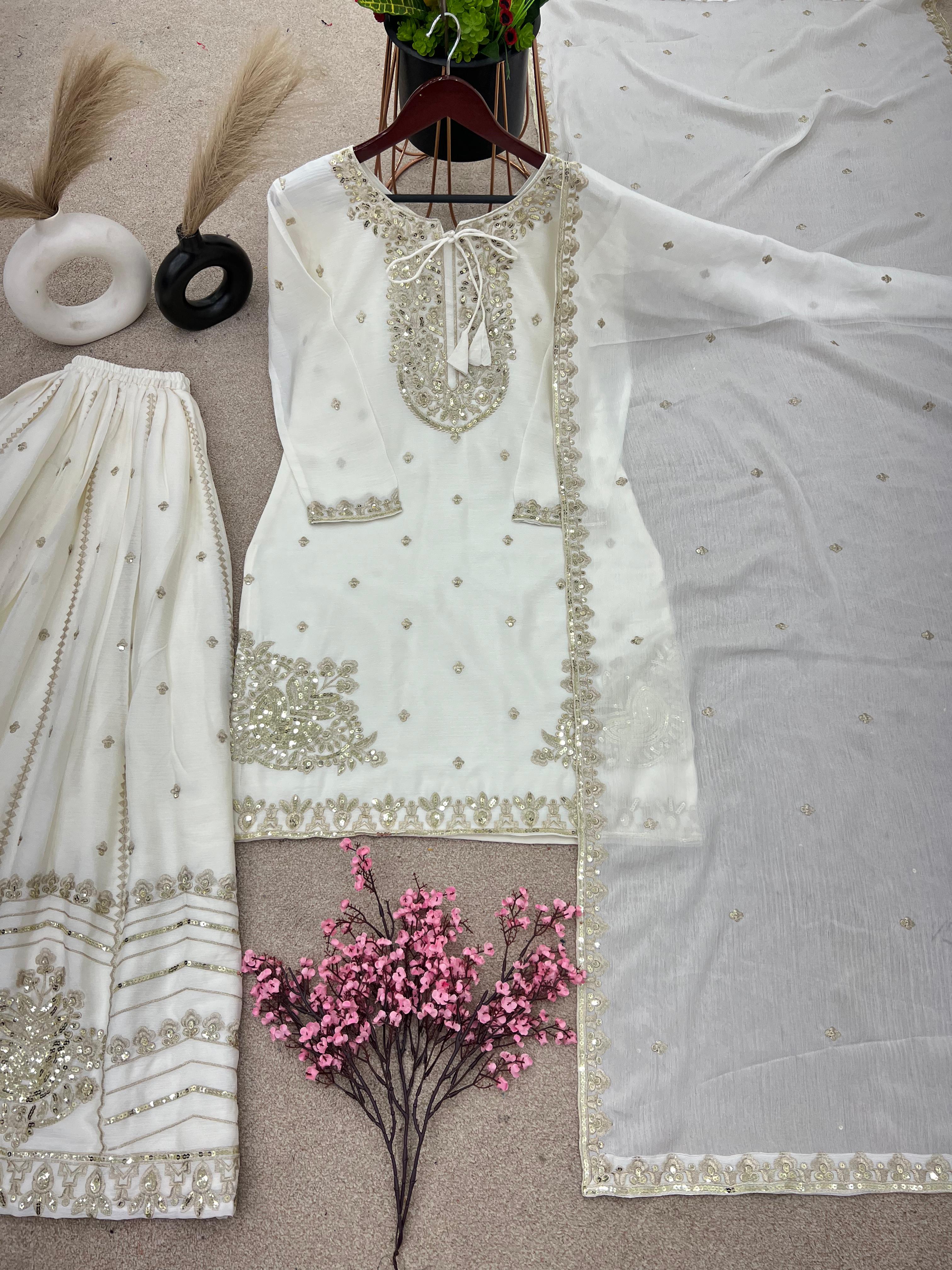 Function Wear White Color Sharara Suit