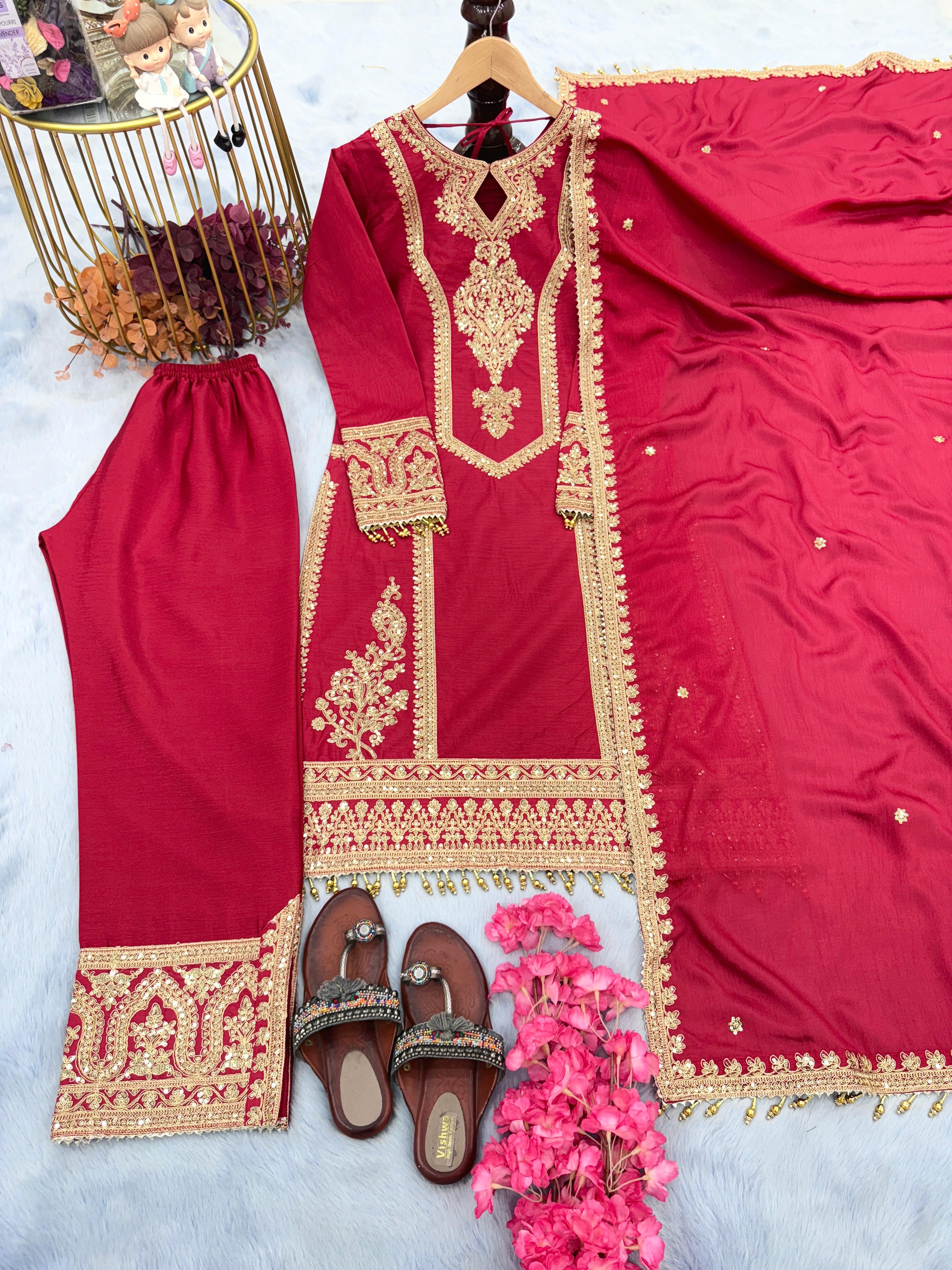 Innovative Red Color With Work Salwar Suit