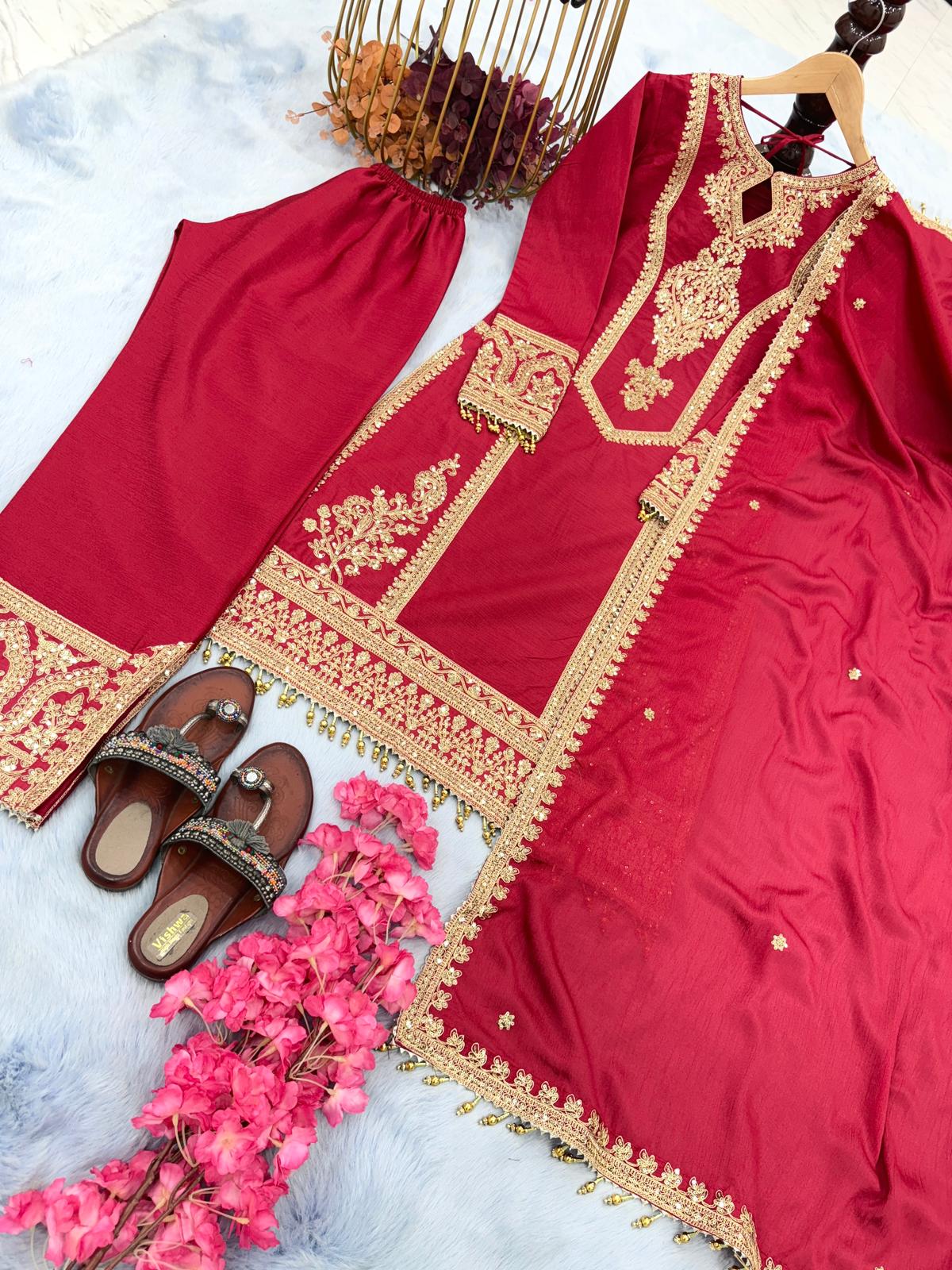 Innovative Red Color With Work Salwar Suit