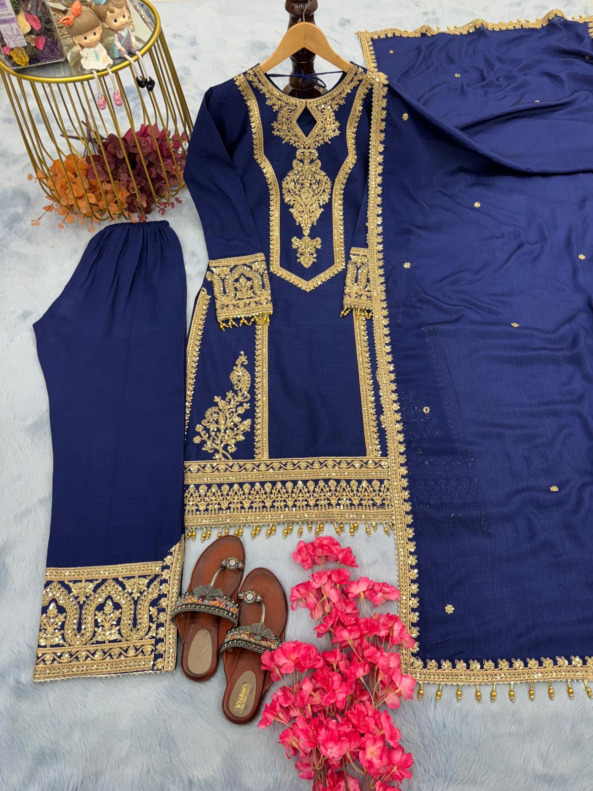 Innovative Blue Color With Work Salwar Suit