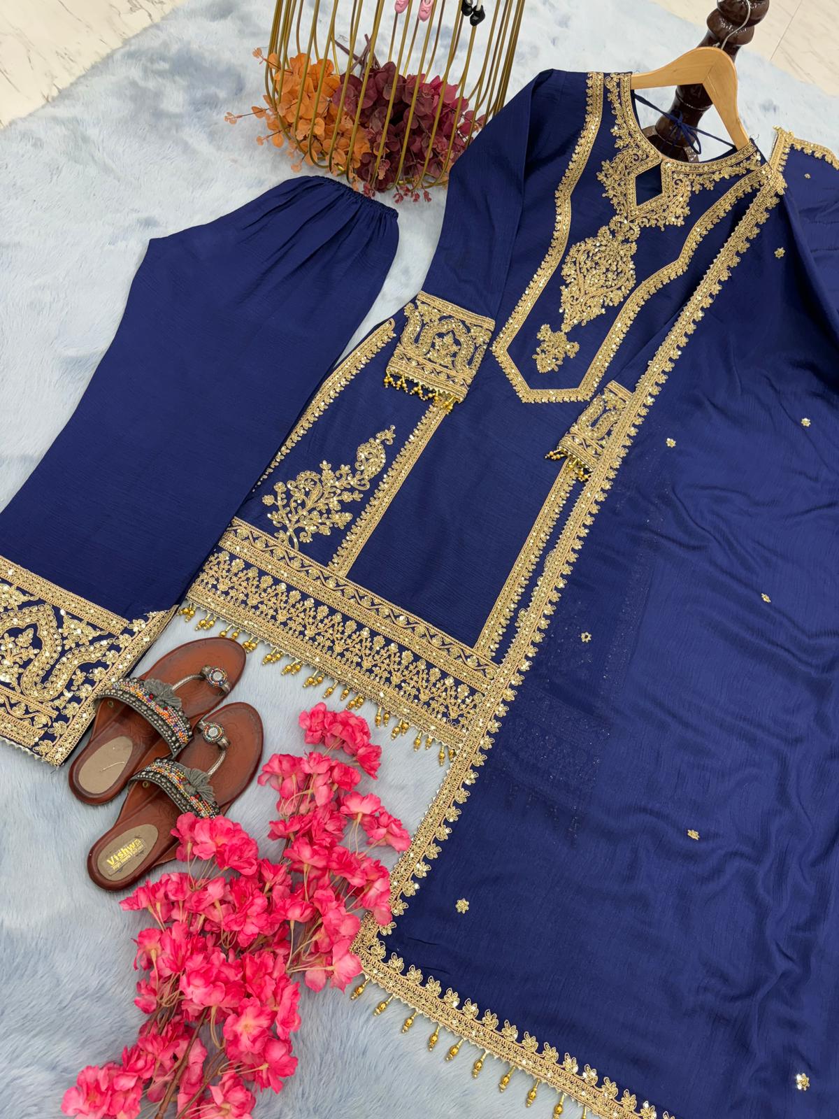 Innovative Blue Color With Work Salwar Suit