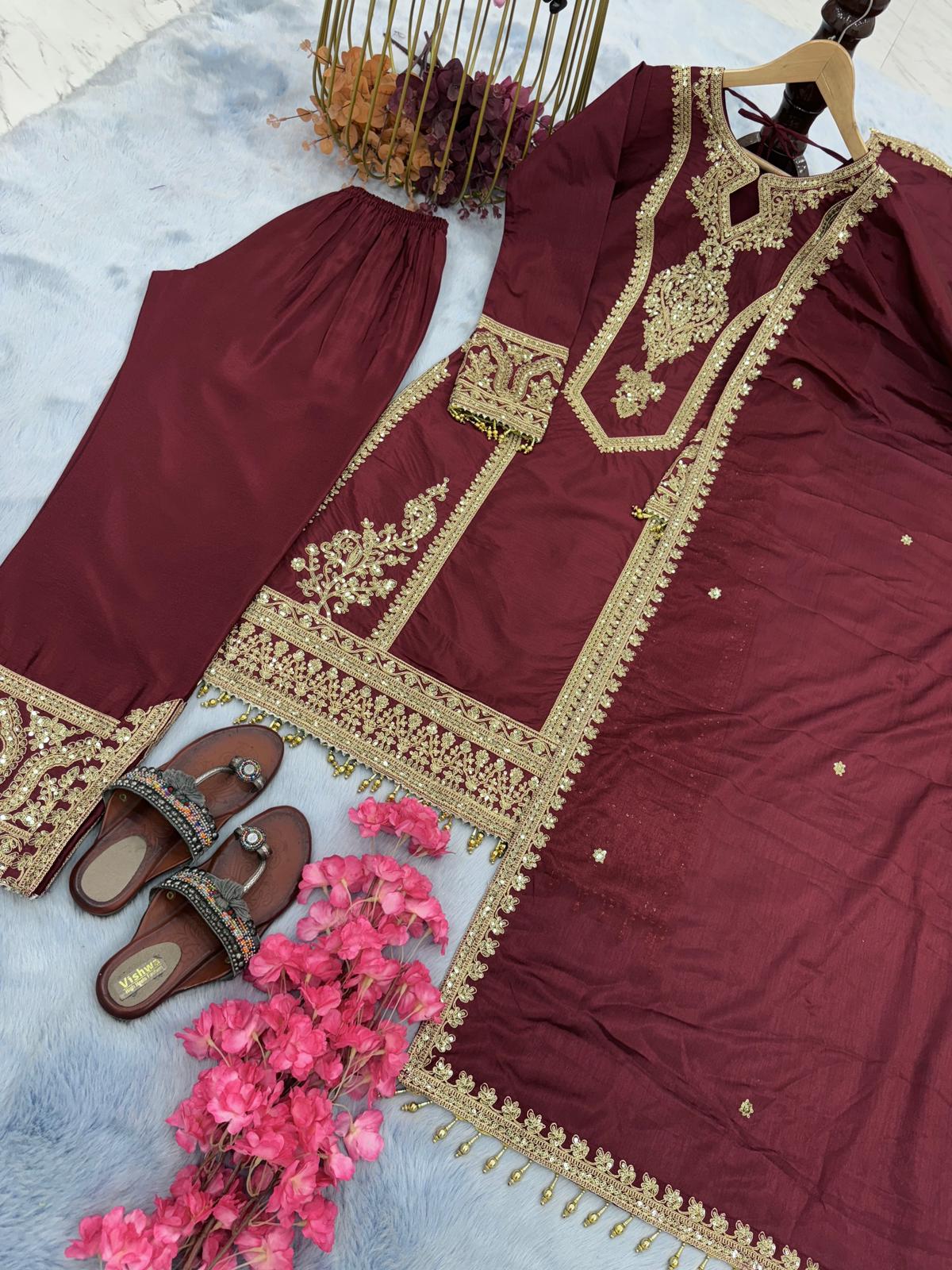 Innovative Maroon Color With Work Salwar Suit