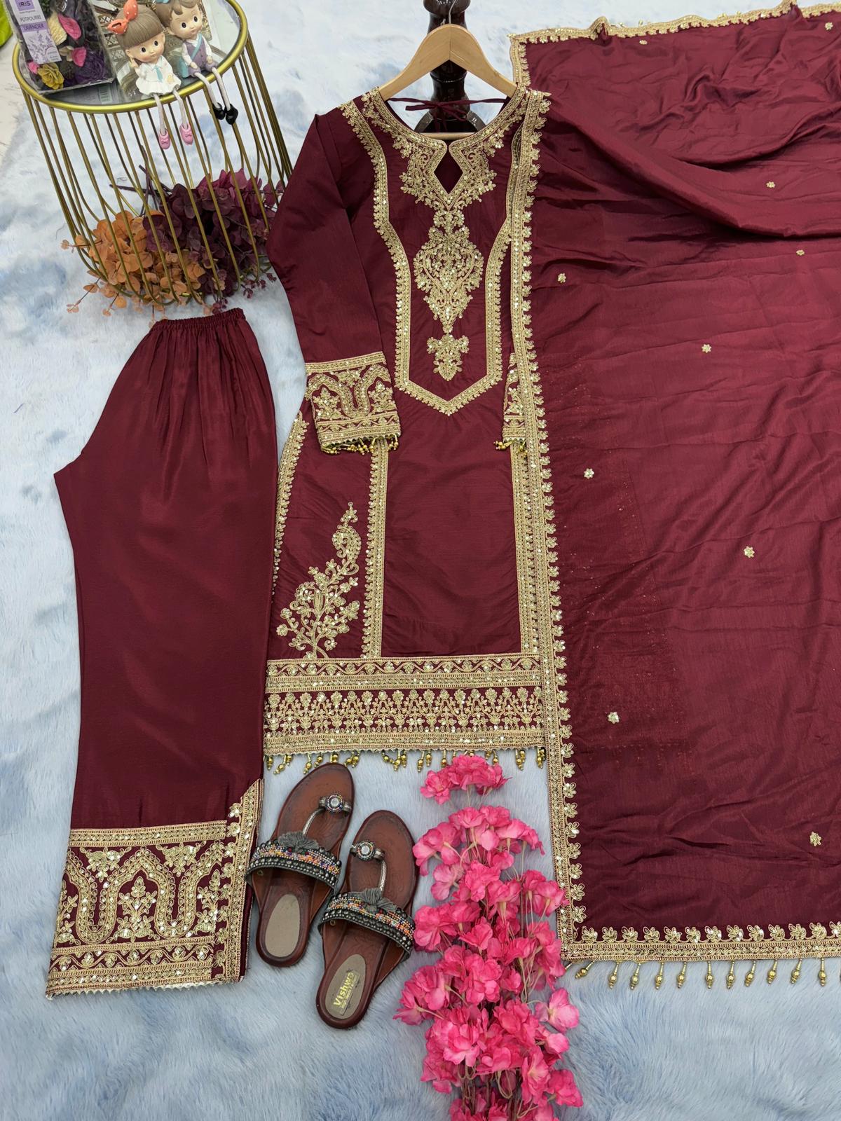 Innovative Maroon Color With Work Salwar Suit