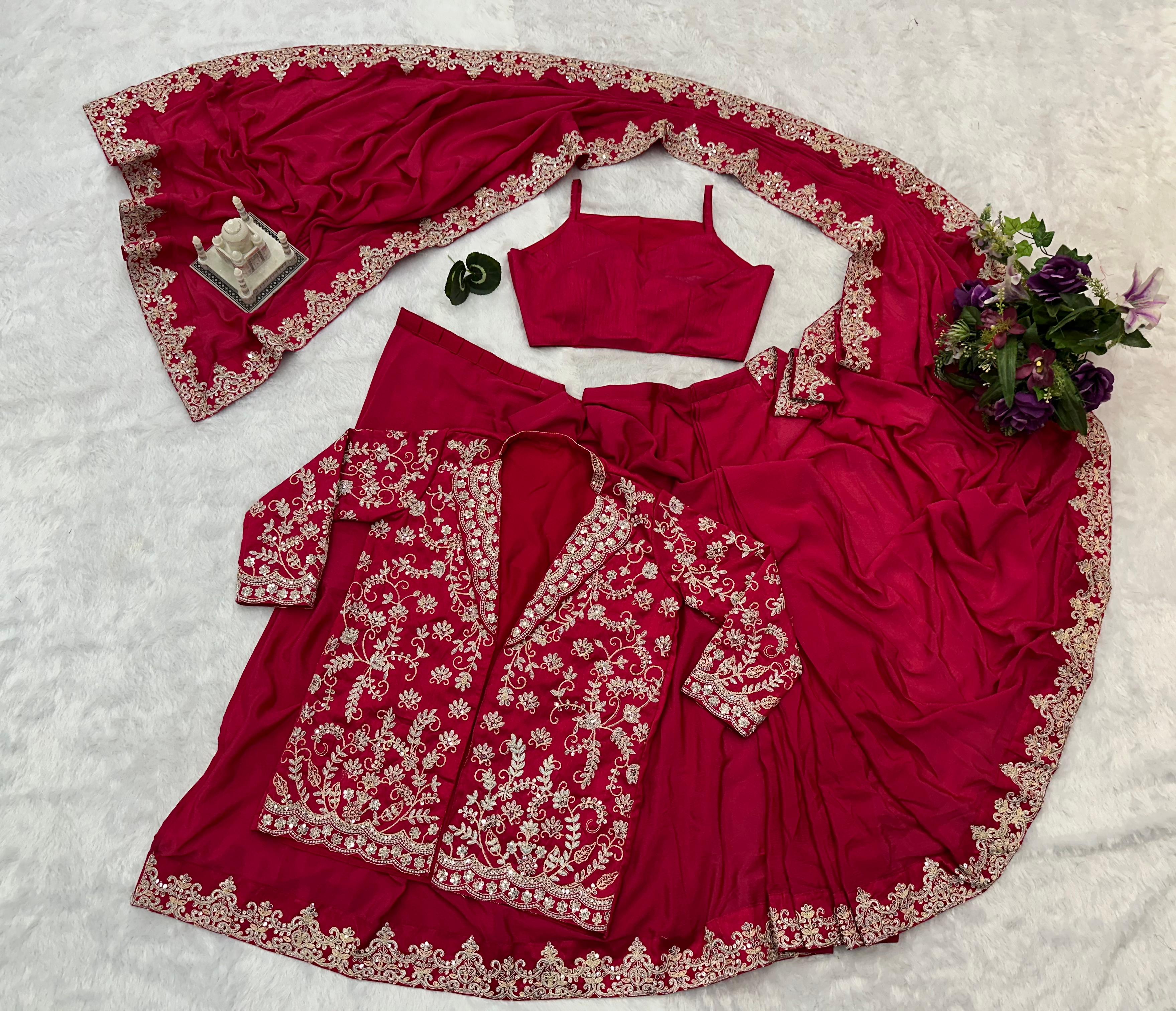 Pretty Pink Color Chinon Silk Saree With Work Koti
