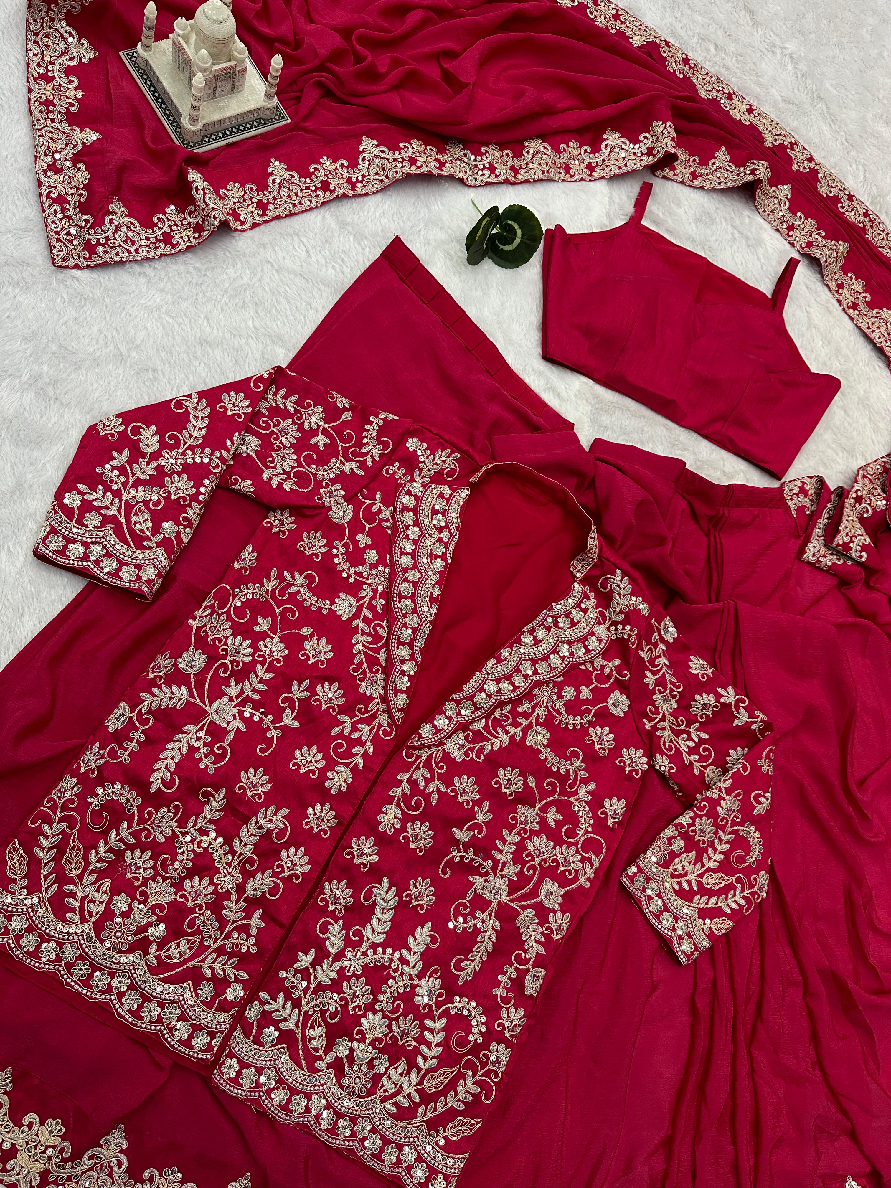 Pretty Pink Color Chinon Silk Saree With Work Koti