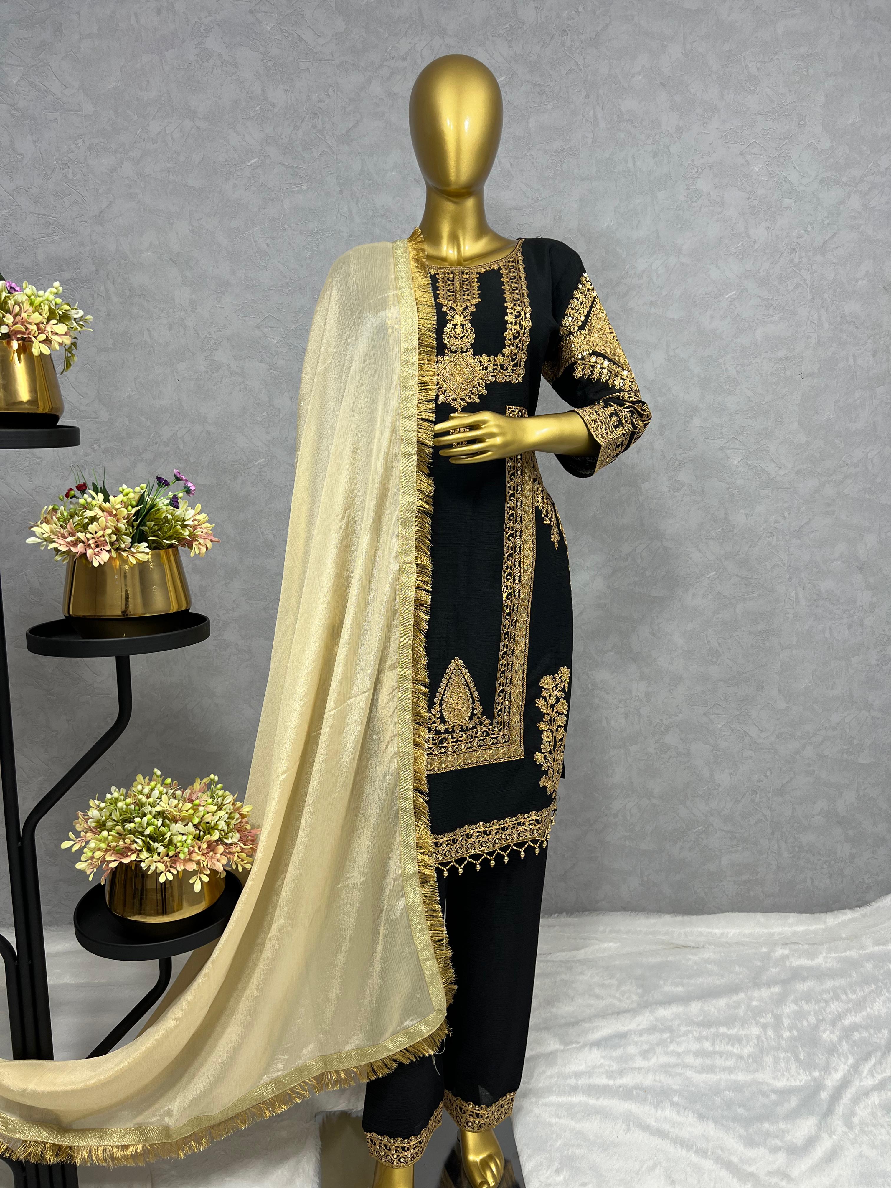 Alluring Black Color Embroidery Work Salwar Suit