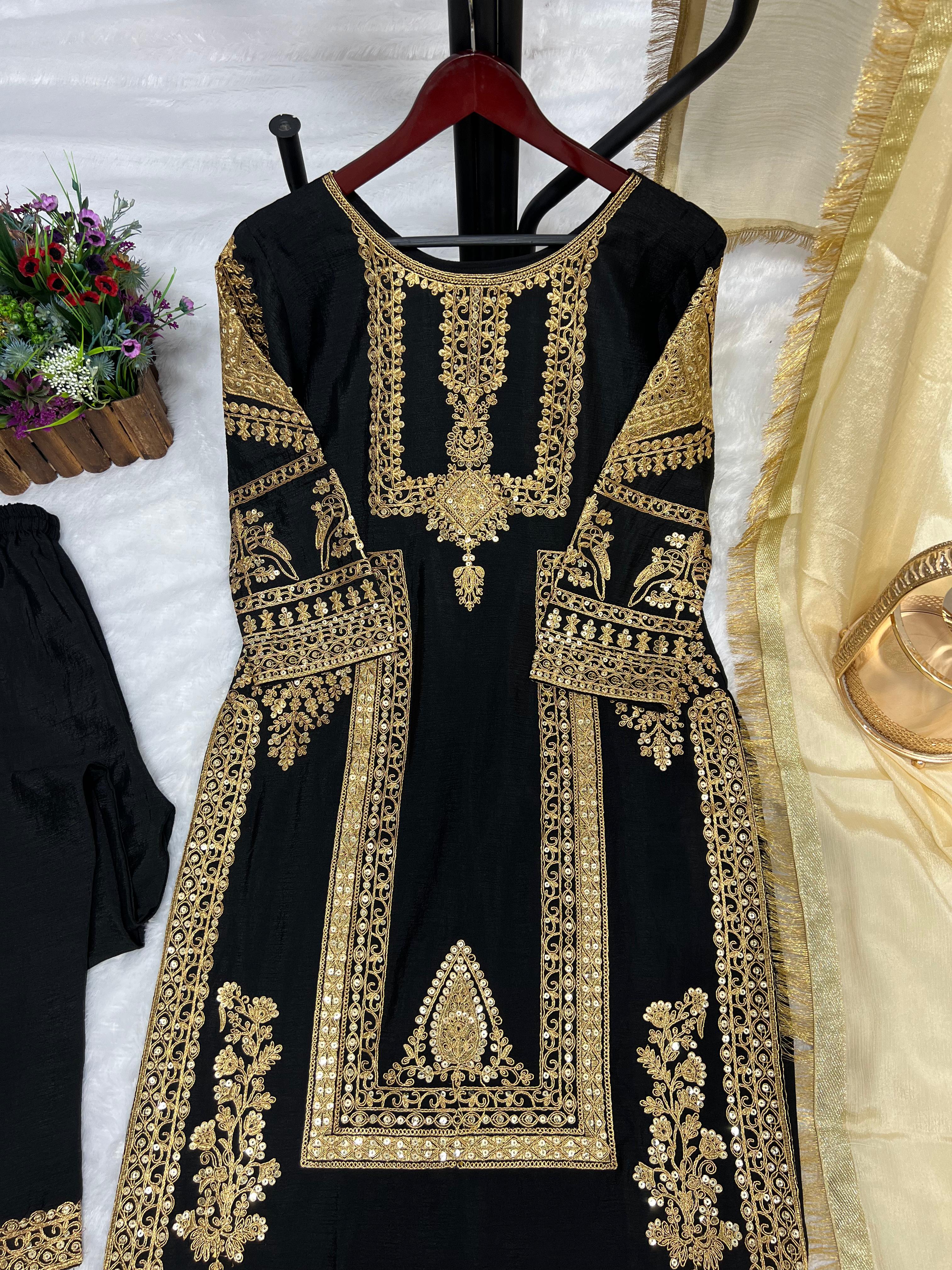 Alluring Black Color Embroidery Work Salwar Suit