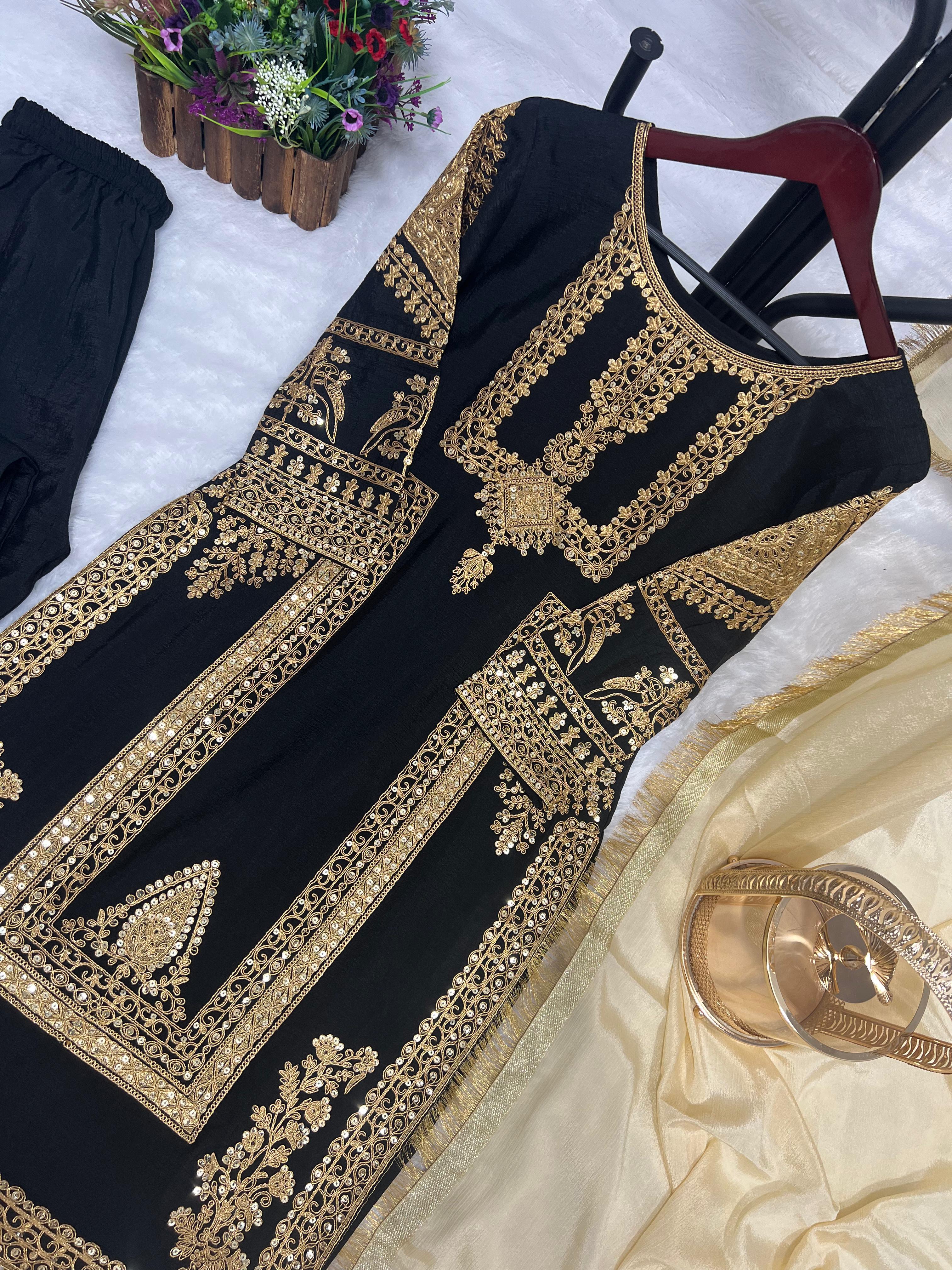 Alluring Black Color Embroidery Work Salwar Suit